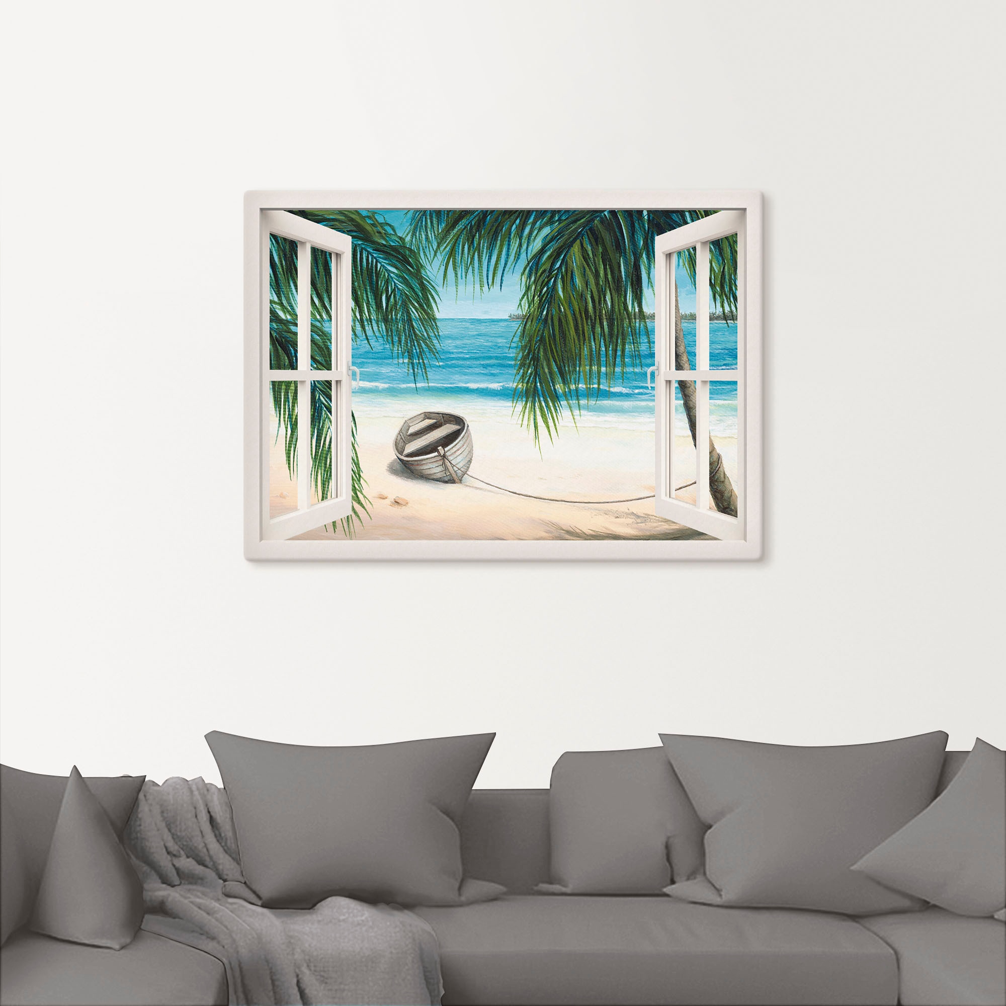 Artland Wandbild »Fensterblick - Karibik«, Fensterblick, (1 St.), als Leinwandbild, Wandaufkleber in verschied. Größen