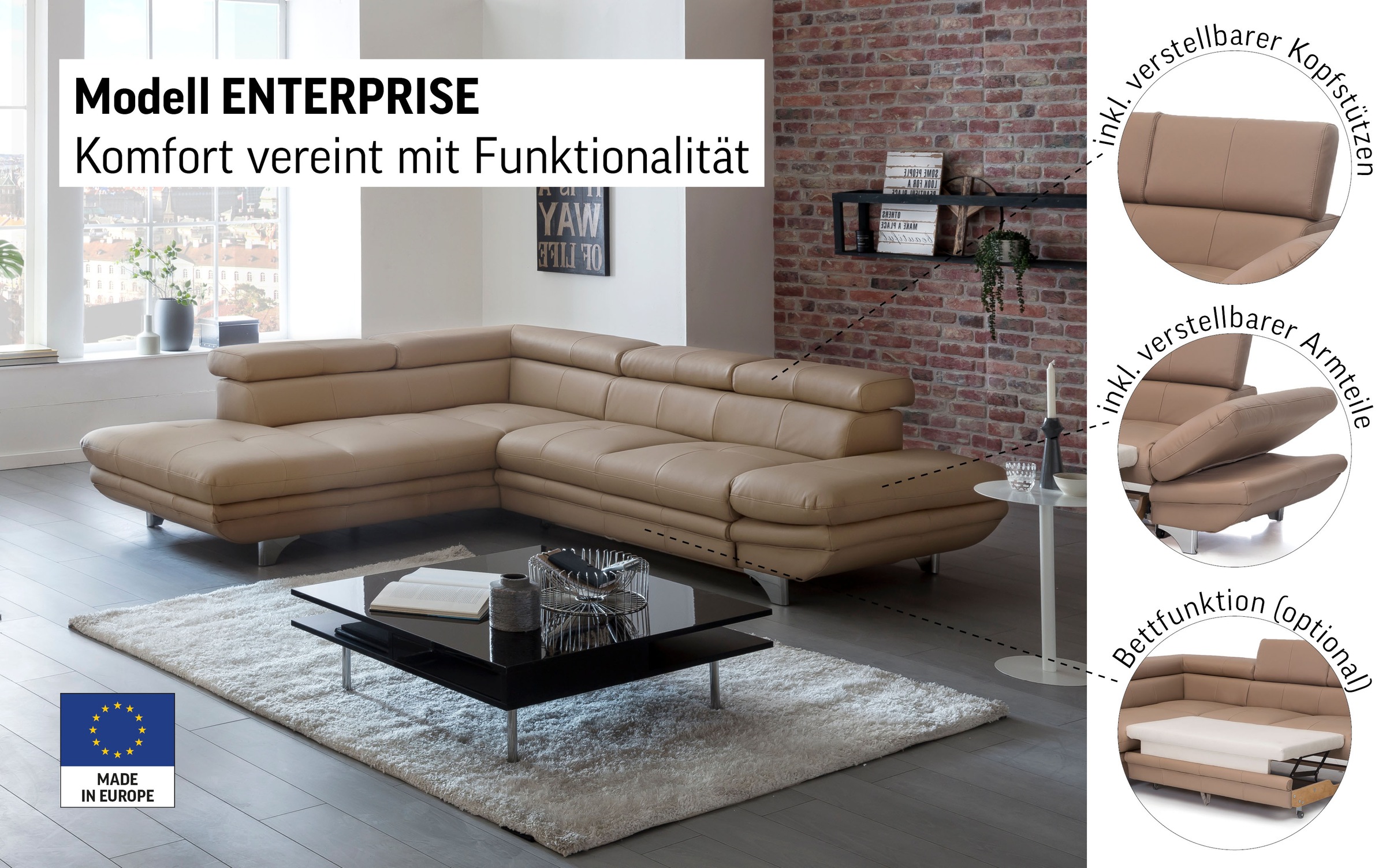 Thumbnail - COTTA Ecksofa "Enterprise L-Form", mit Arm- & Kopfteilverstellung, wahlweise mit Bettfunktion