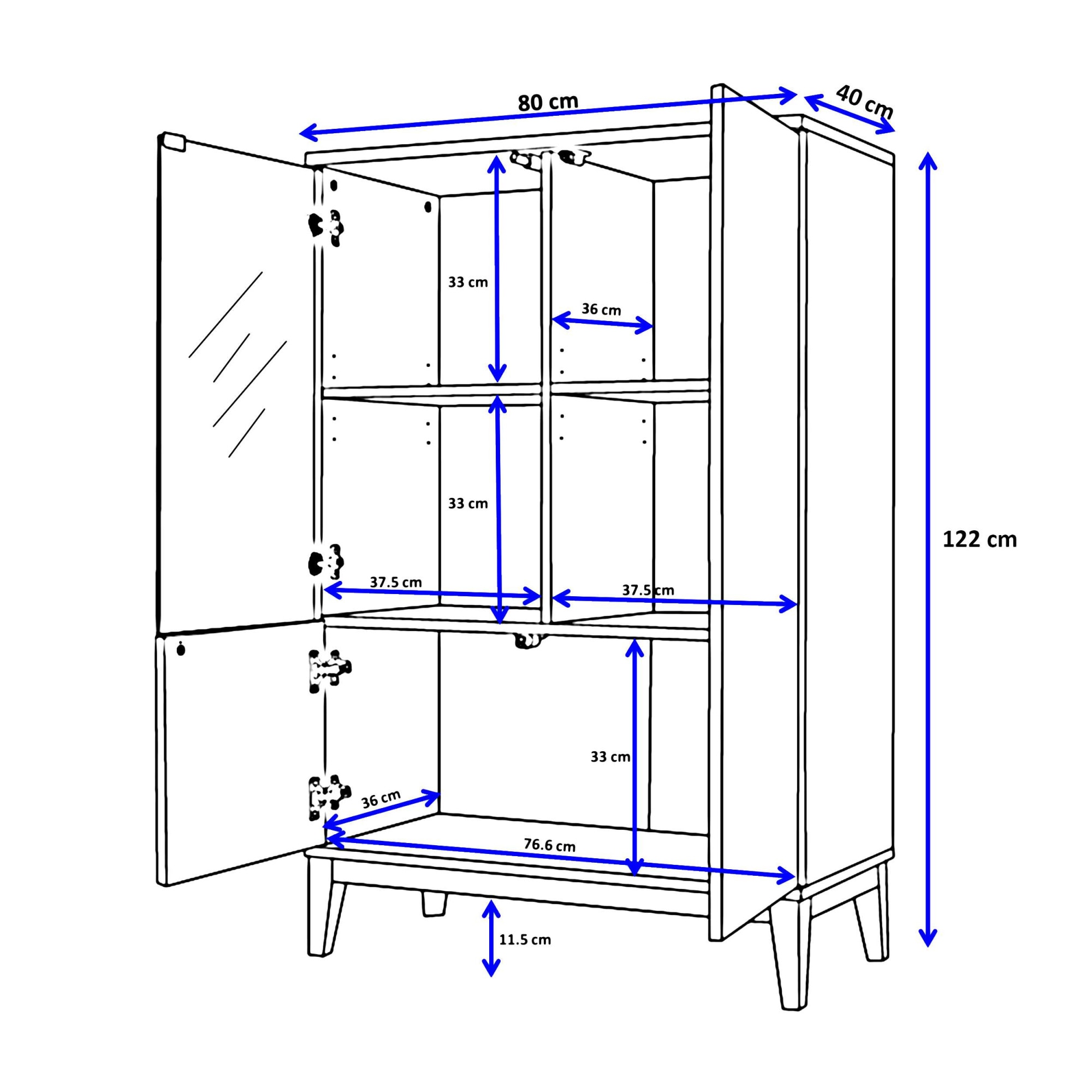 andas Highboard »Maryd« Kommode, Midischrank, m. Glas- u. Holztüren, Einlegeböden, Breite 80cm