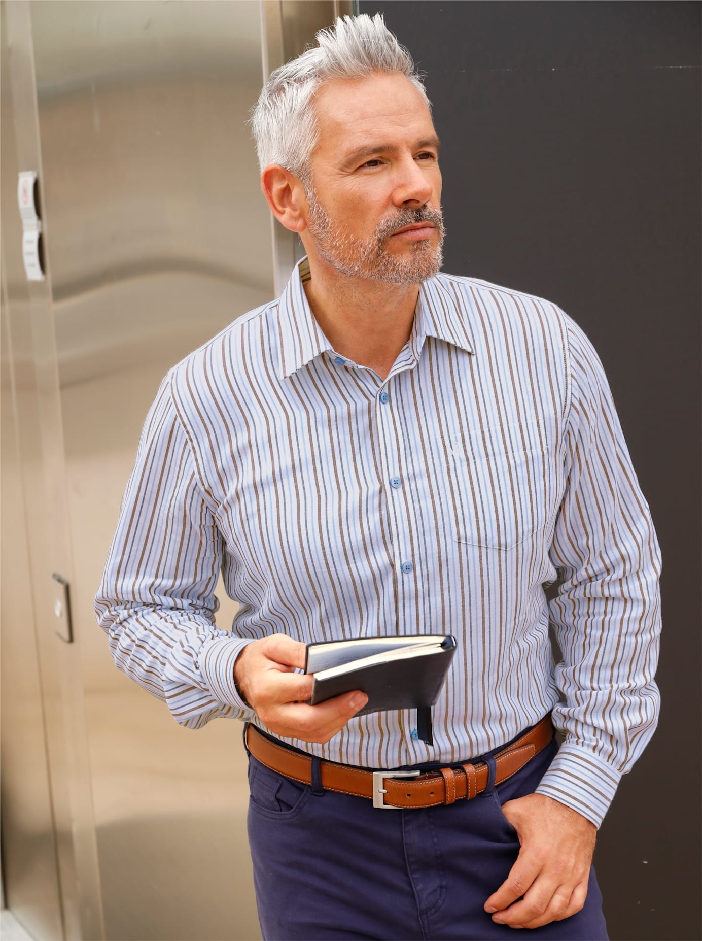 MARCO DONATI Herren Langarmhemdbraun, gestreift, Gr. 39, gemustert, gestreift, kariert, 100% Baumwolle, Hemden