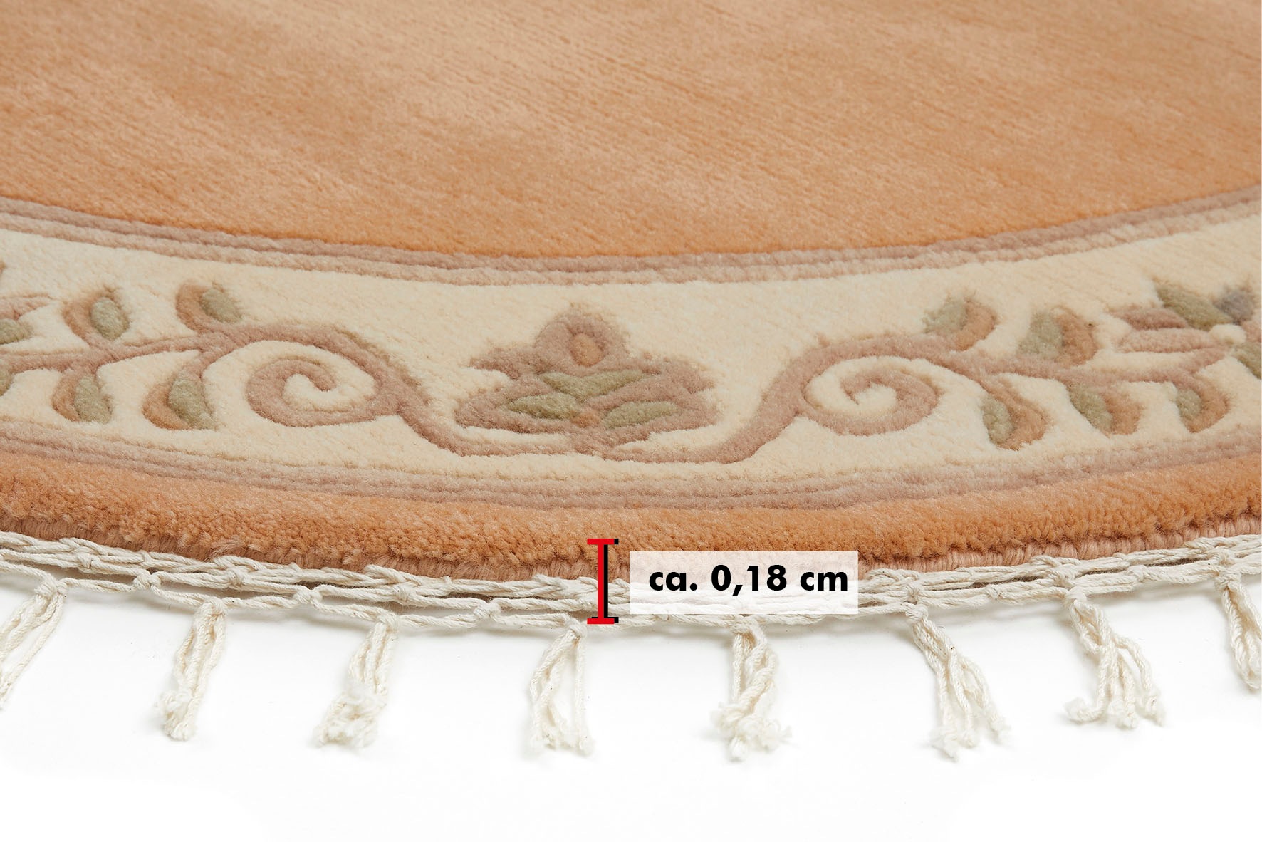 LUXOR living Wollteppich »Adour«, rund, 18 mm Höhe, reine Wolle, handgeknüpft, mit Bordüre und Fransen, Wohnzimmer