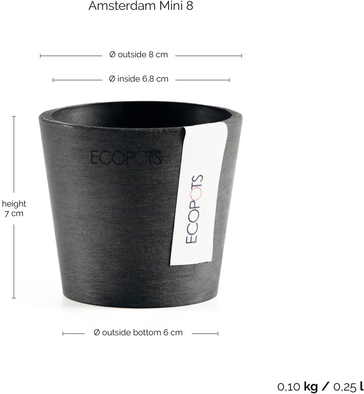 ECOPOTS Blumentopf »AMSTERDAM Mini Dark Grey« BxTxH: 8x8x7 cm