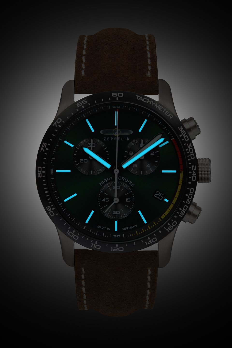 ZEPPELIN Chronograph »Night Cruise«, Quarzuhr, Armbanduhr, Herrenuhr, Made in Germany, Lederarmband