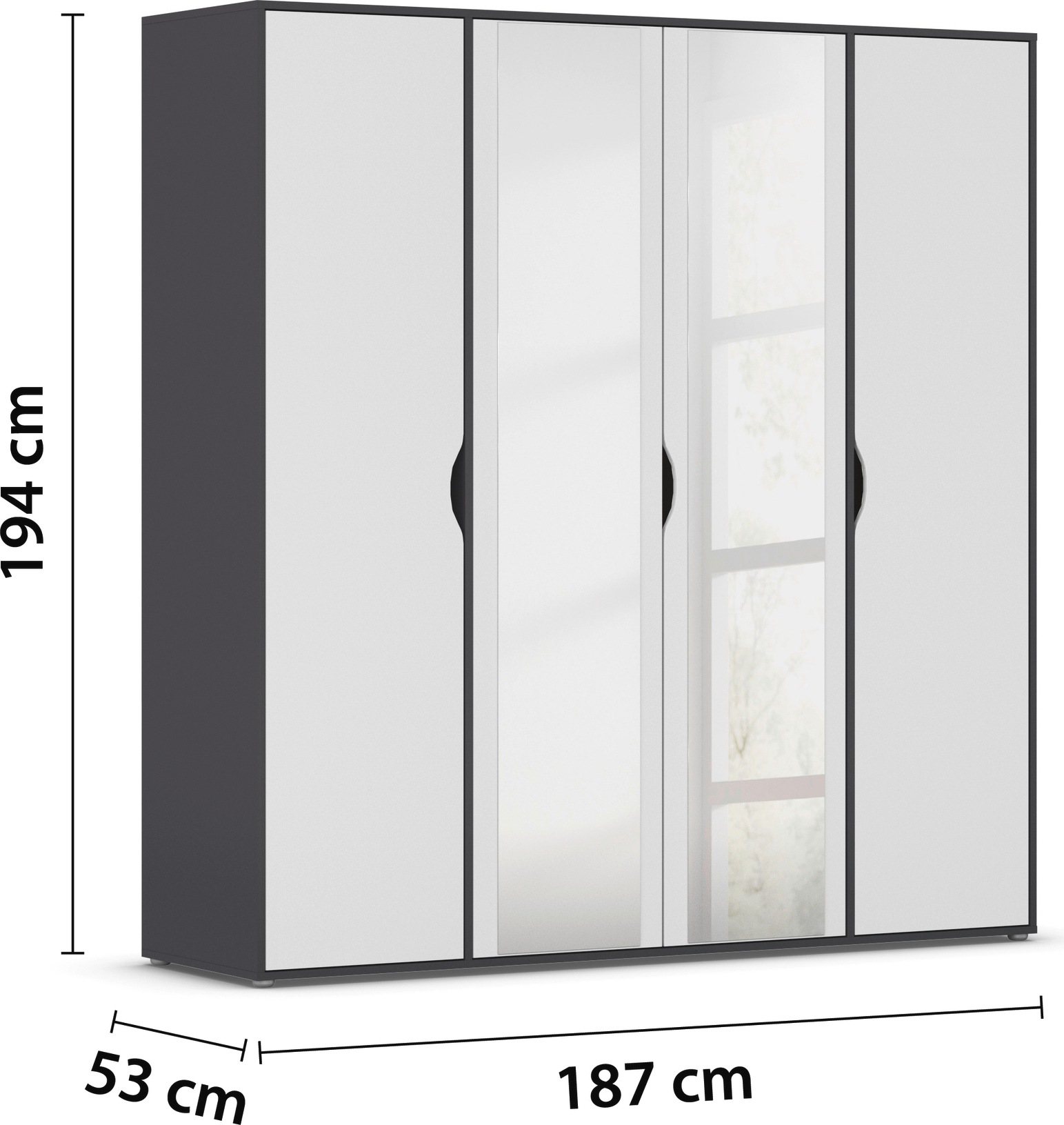 rauch Drehtürenschrank »Kleiderschrank Schrank Garderobe Wäscheschrank NARAI mit Spiegel«, (in 3 verschiedenen Ausstattungen BASIC/CLASSIC/PREMIUM), Griffausfräsungen für eine grifflose Optik TOPSELLER MADE IN GERMANY