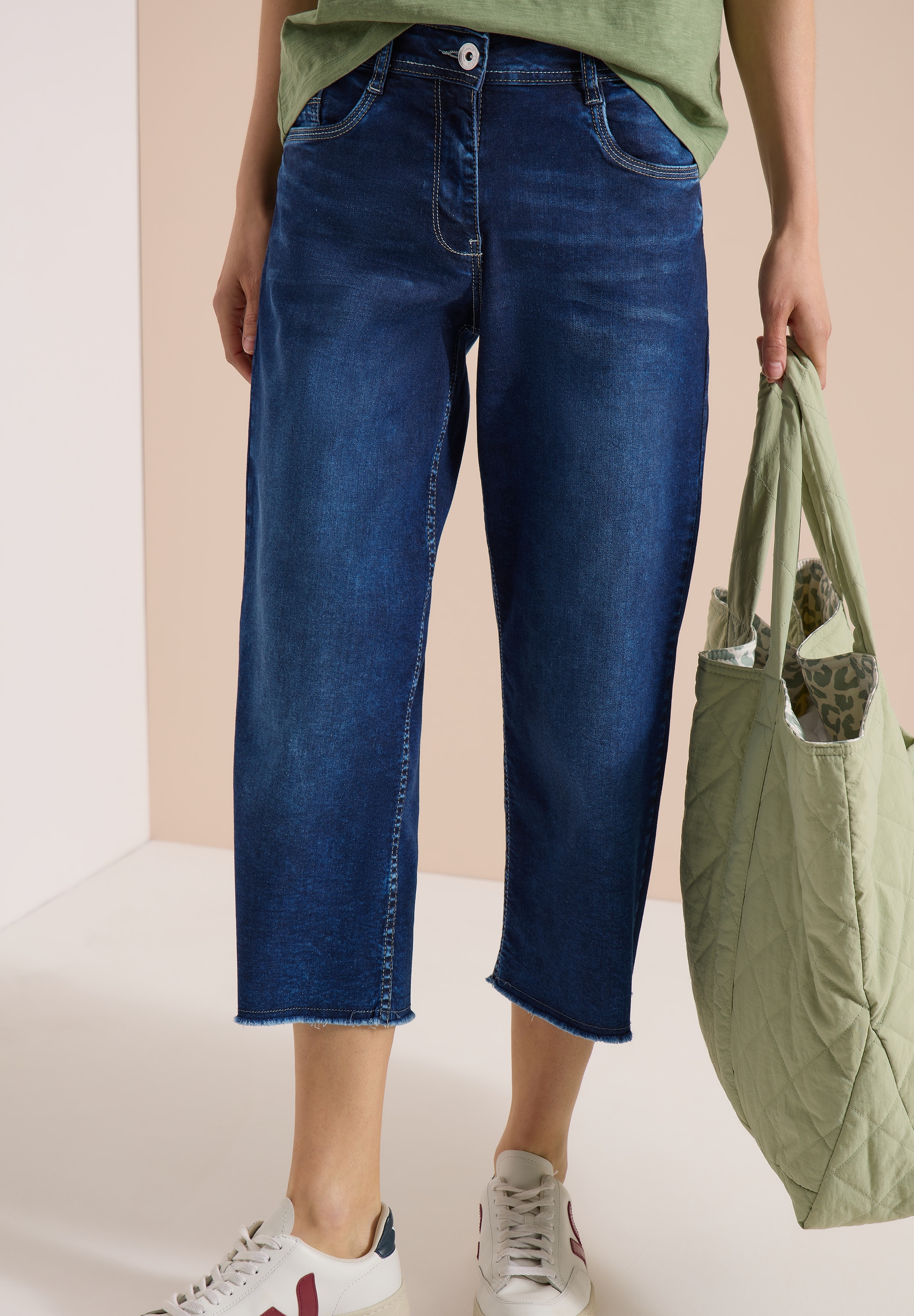 Cecil 3/4-Jeans "Style Neele" im Loose Fit - ausgefranste Beinabschlüsse/mit Stretch