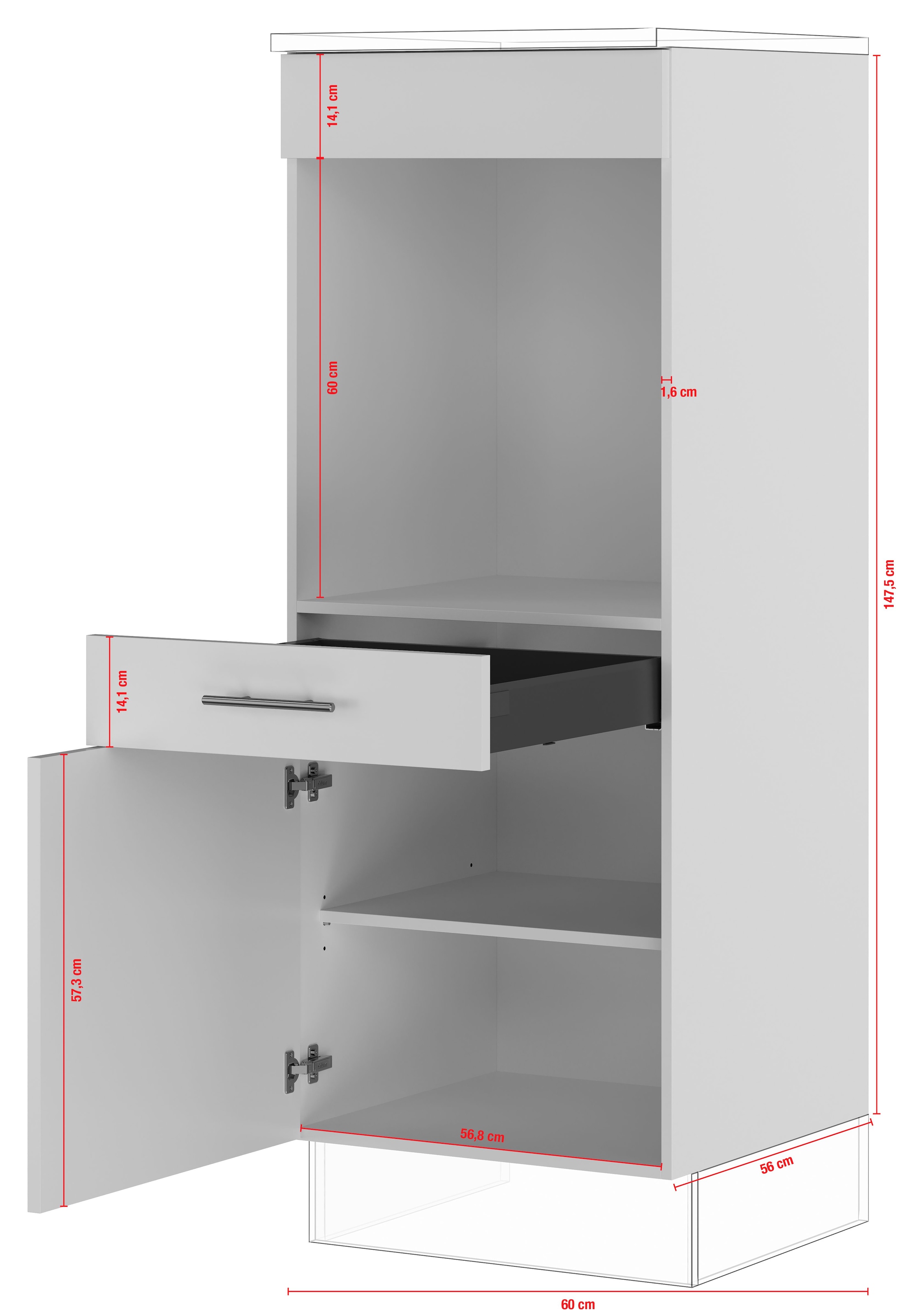IMPULS KÜCHEN Backofenumbauschrank »"Turin", Breite/Höhe: 60/147,5 cm, mit Soft-Close«, vormontiert, mit Drehtür, mit Schubkasten, mit verstellbarem Fachboden