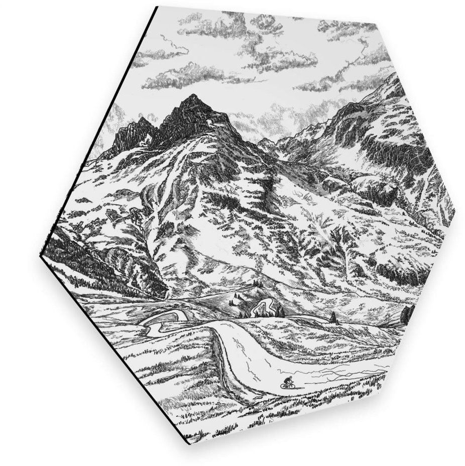 Metallbild »Alpenpass Frankreich Natur Weiß«, Schriftzug, (1 St.), vintage Metallschild