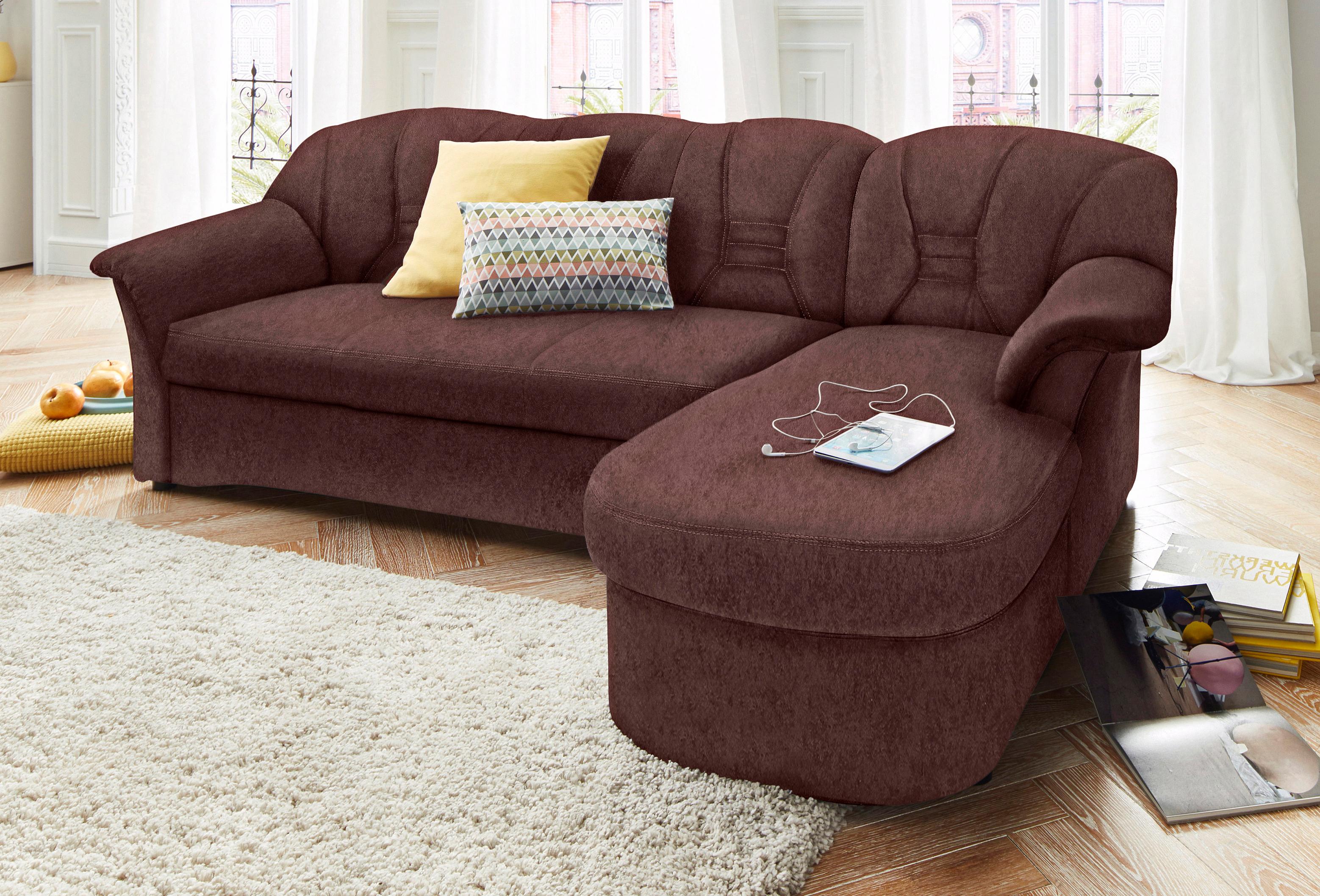 DOMO collection Ecksofa "ELVA 233x142 cm, elegante Rückensteppung, L-Form" whlw. mit Bettfunktion und Federkern
