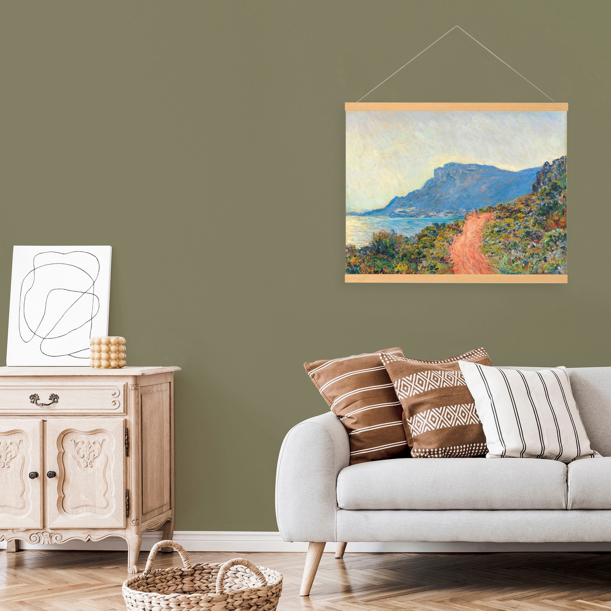 Art for the home Leinwandbild "Südlich Landschaft", (1 St.), Luxus Kakemono Leinen Wandposter 80x60cm