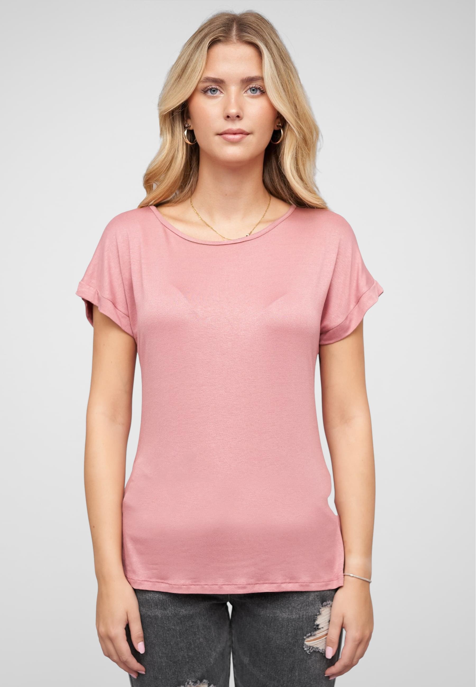 CLOUD 5IVE T-Shirt »CLOUD 5IVE Viskose T-Shirt mit Ärmelumschlag und Rundhals« 1 Stk.