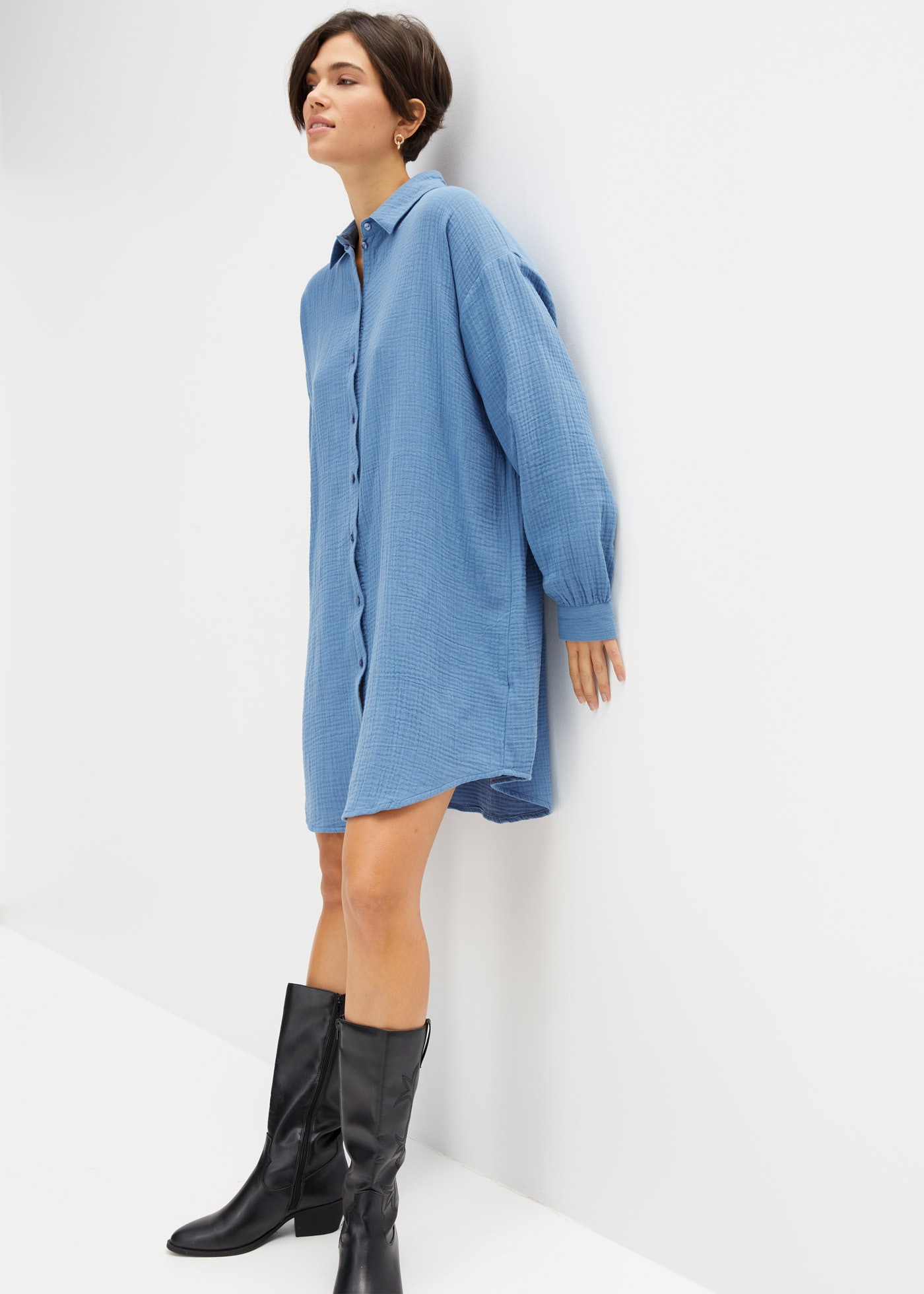bonprix Longbluse Oversize-Passform, aus Baumwoll-Musselin, mit langem Arm