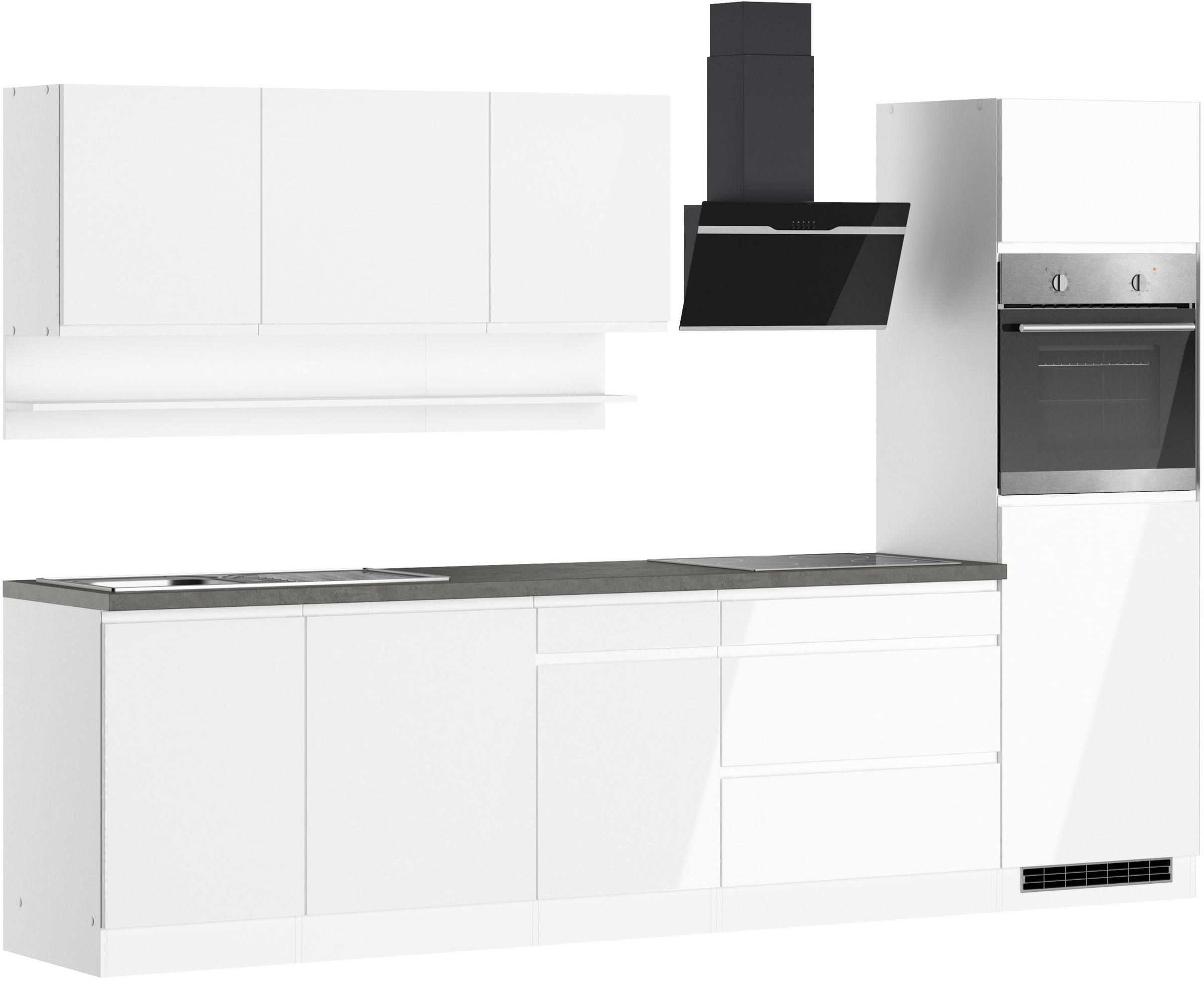KOCHSTATION Küchenzeile "KS-Virginia,neu in verbesserter Ausführung" Arbeitsplatte 38 mm stark, Stauraum, Softclose, Maße (B/H/T): ca. 300/200/60 cm, Türanschlag frei wählbar, Softclose