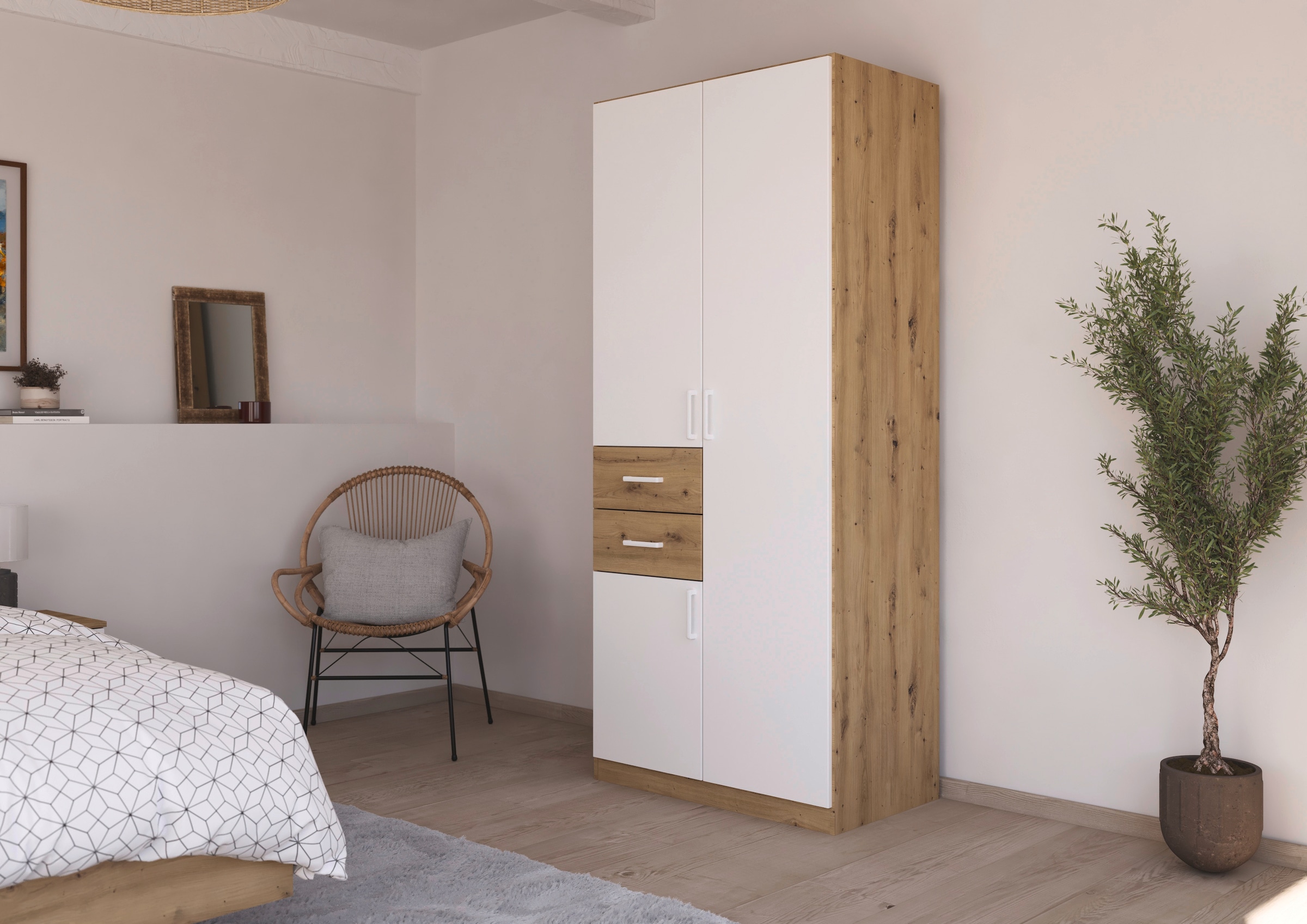 rauch Drehtürenschrank »Kleiderschrank Schrank Garderobe MAIKA mit Dekor-Front« 2 Schubladen, in verschiedenen Breiten, Höhen, Farben, MADE IN GERMANY