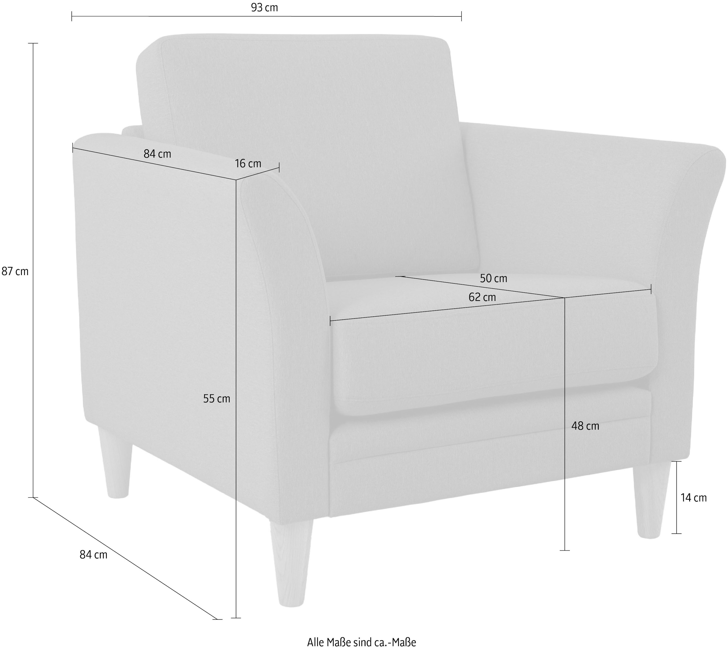 Home affaire Sessel »Arellano, Breite 93 cm«, klassisches Design, mit Massivholzfüßen, Webstoff fein
