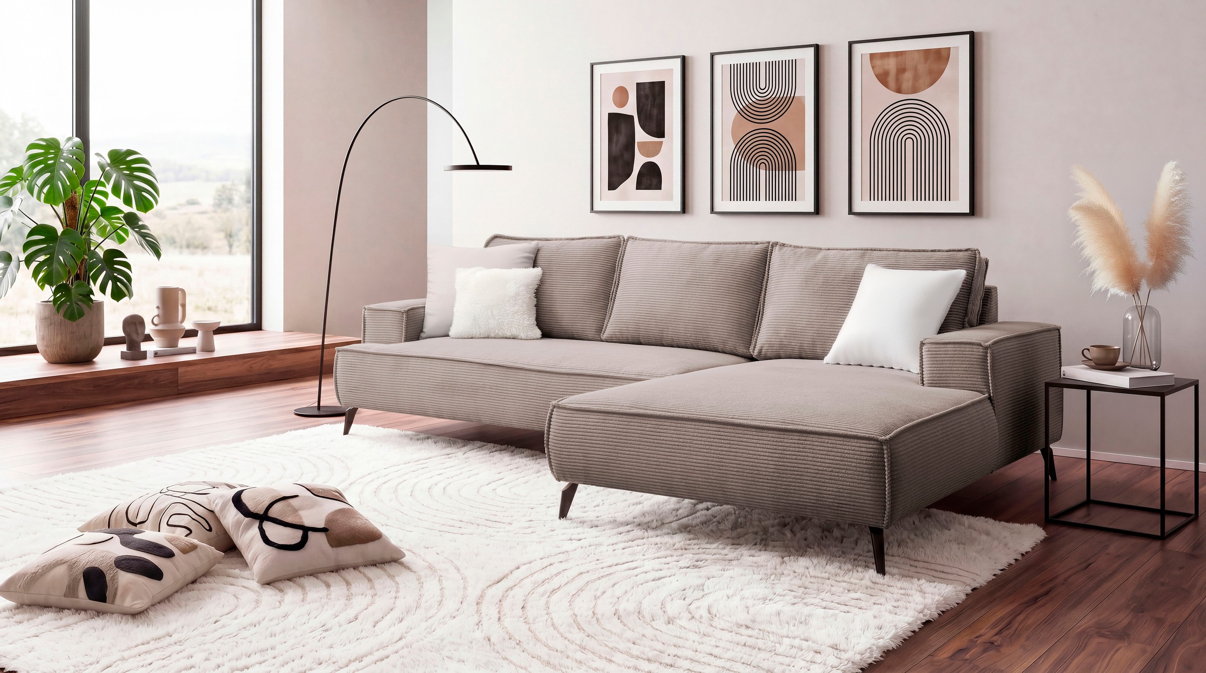 OTTO home Ecksofa »TVINNU Cord, L-Form, Breite 275 cm« wahlweise Recamiere rechts/links, schwarze Füße, bequemer Sitzkomfort