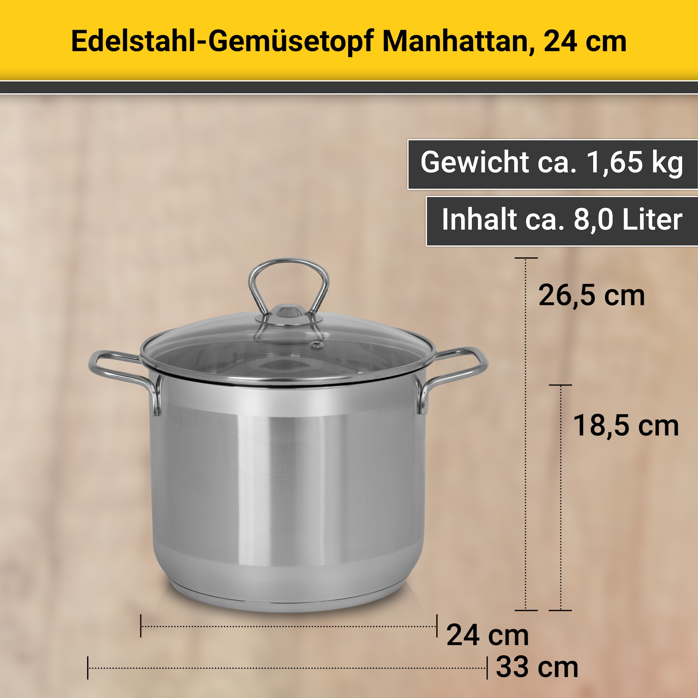 Krüger Gemüsetopf »Edelstahl-Topf Manhattan, 24 cm« 1 tlg. Edelstahl