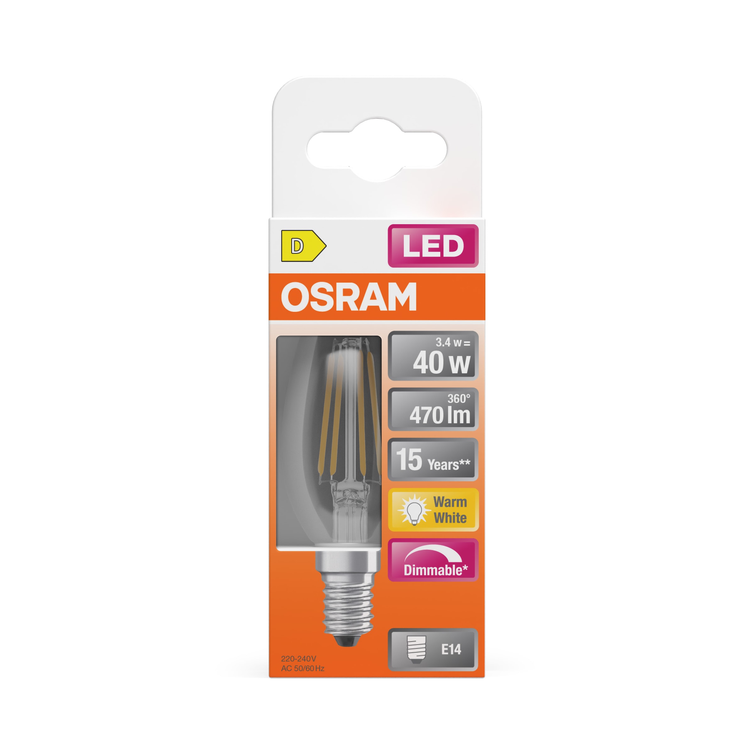 Osram LED-Leuchtmittel »LED Retrofit CLASSIC Kerzenform« E14 1 Stk. Warmweiß
