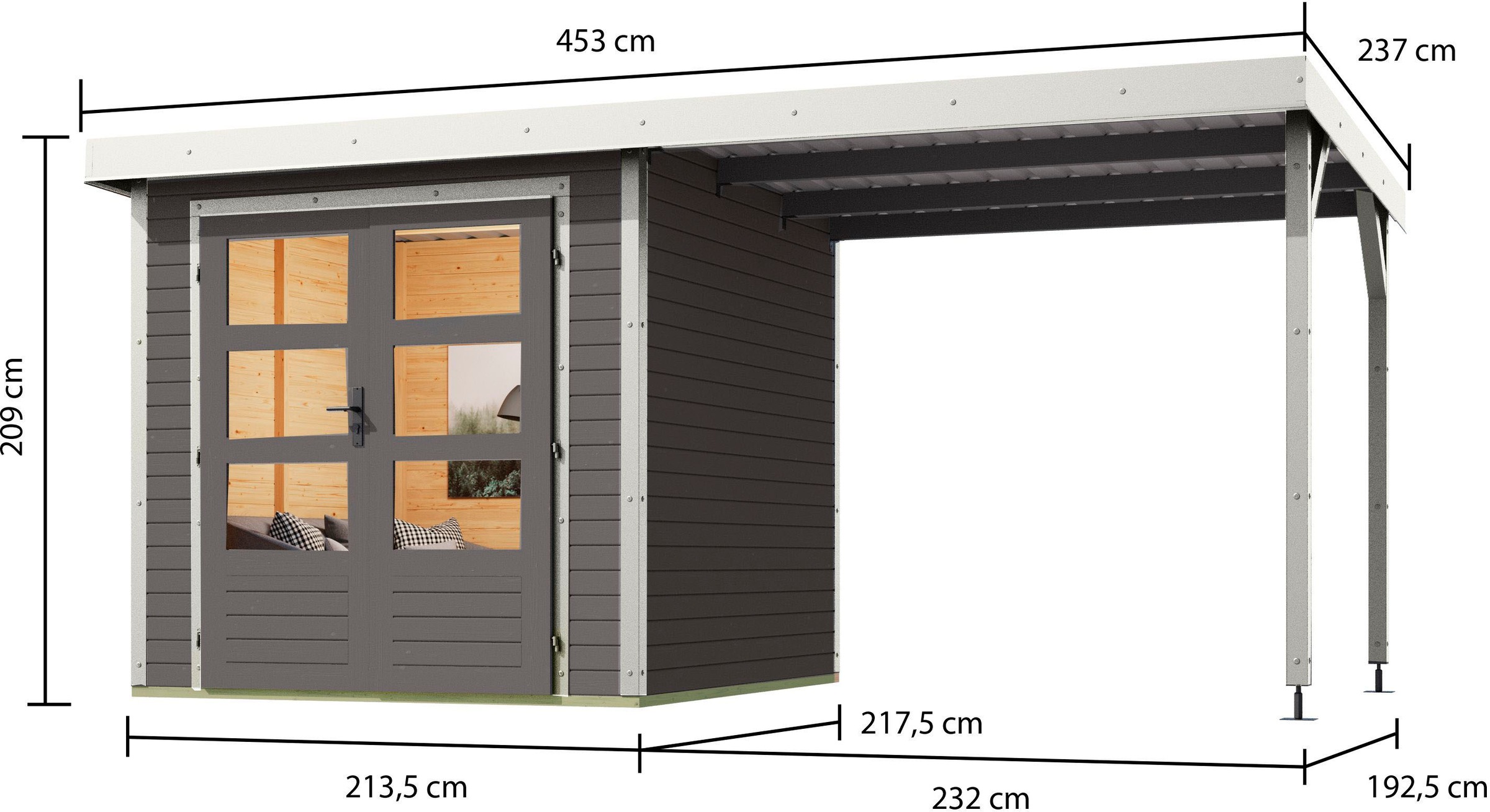 Karibu Gartenhaus »"Jupiter B SET"«, terragrau/weiß, mit Anbaudach