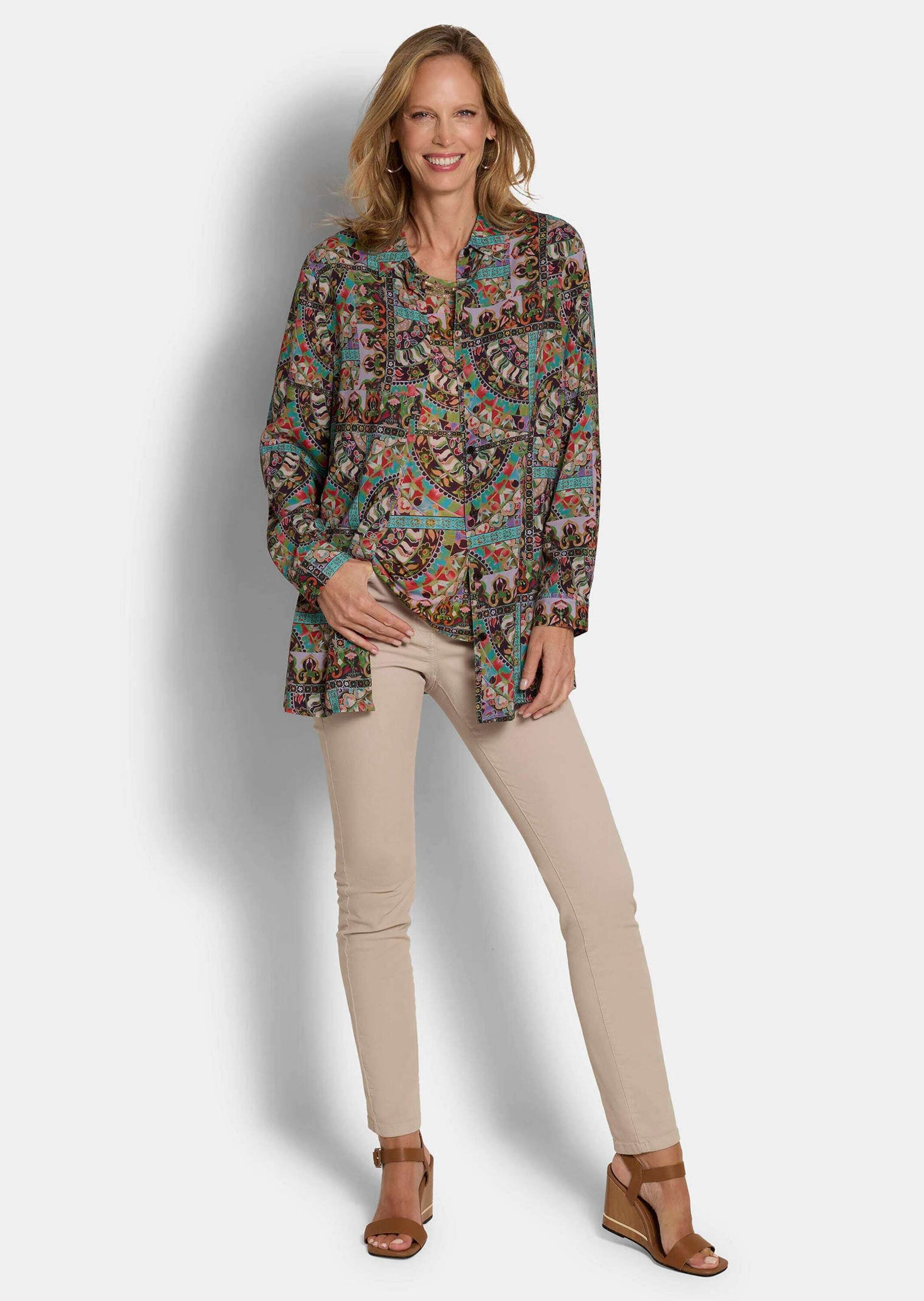GOLDNER Hemdbluse "Blusenshirt mit stilvollem Muster-Mix" verrdeckte Knopfl günstig online kaufen