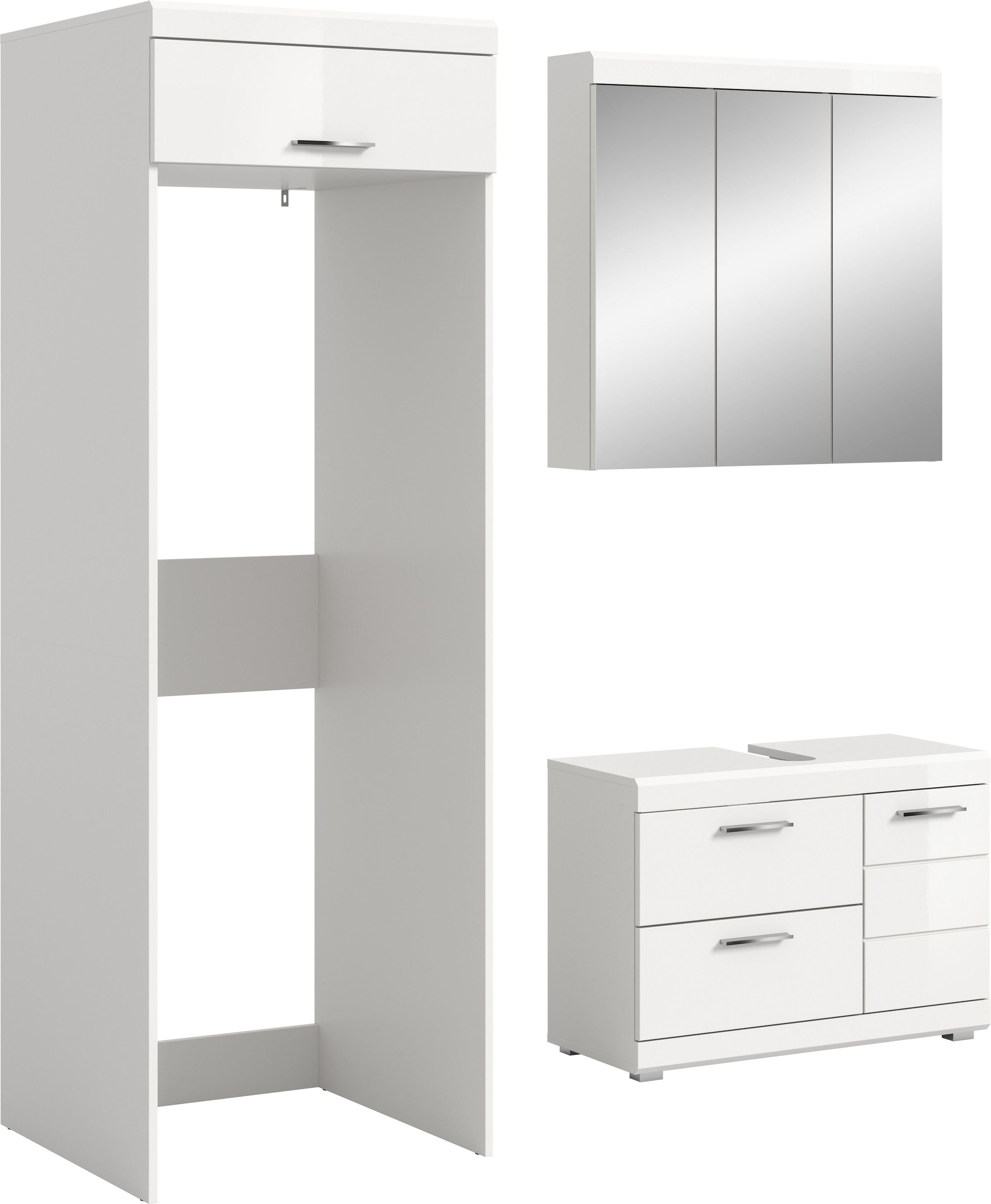 welltime Badmöbel-Set "SIENA, 3-tlg., WBU, Spiegelschrank & Waschmaschinenschrank, MDF-Front"