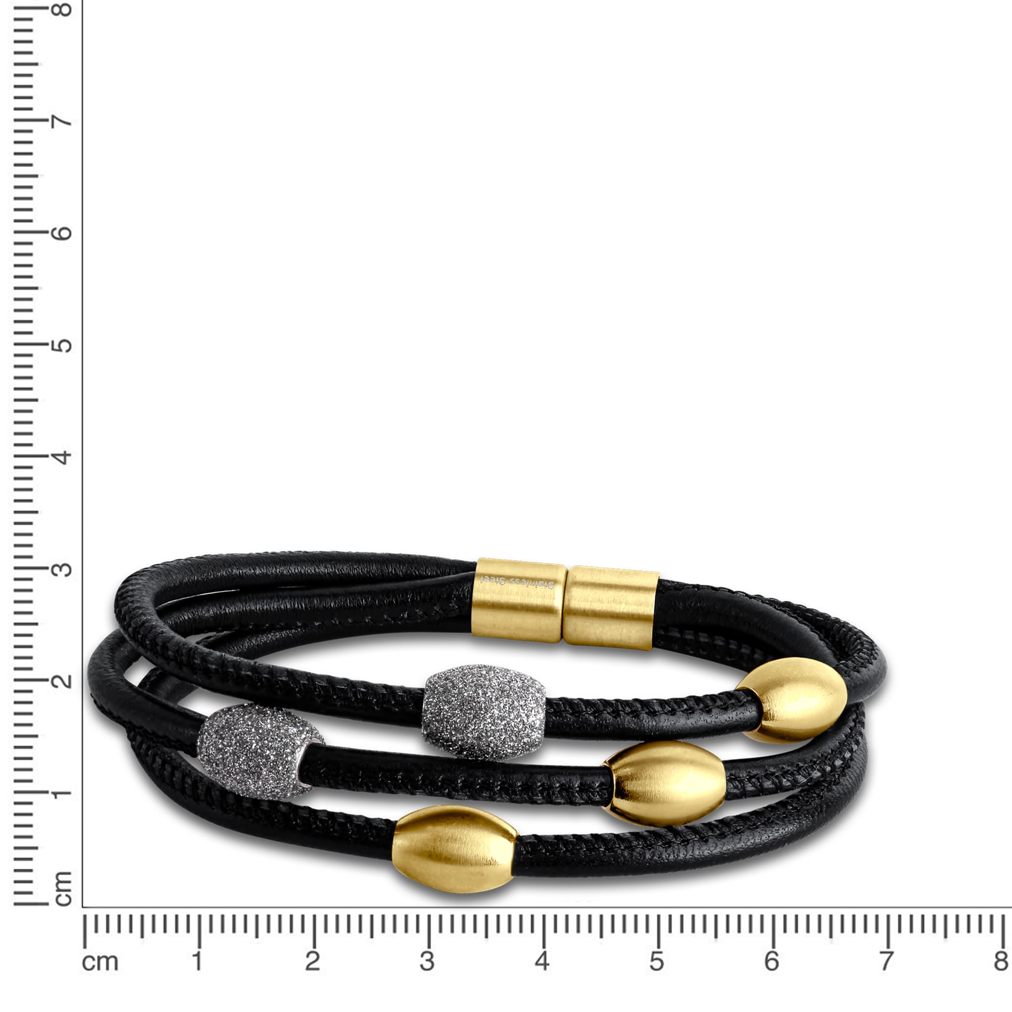 Zeeme Armband »Edelstahl gelb plattiert mit Stardust grau 20cm Leder«