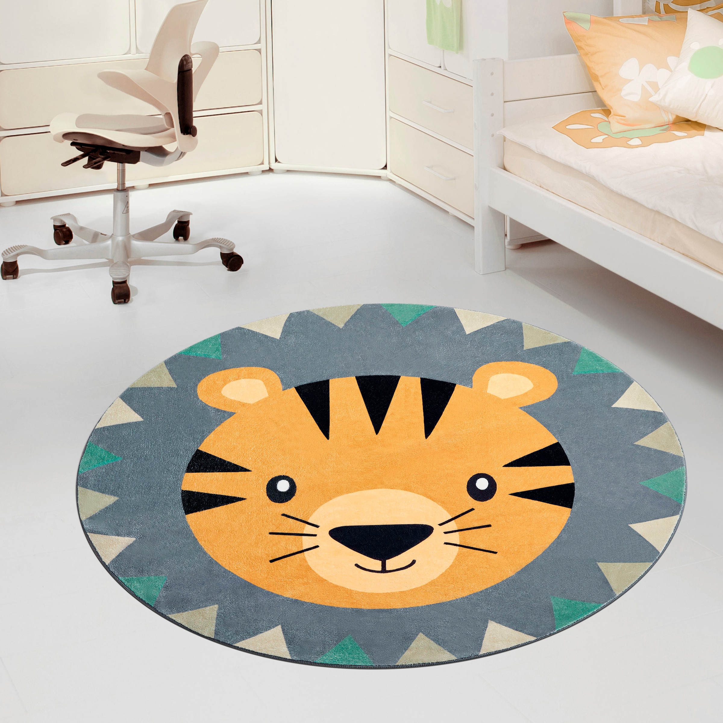 Paco Home Kinderteppich »Tosbik 482«, rund, Spielteppich, Kurzflor, Motiv Tiger, waschbar, Kinderzimmer