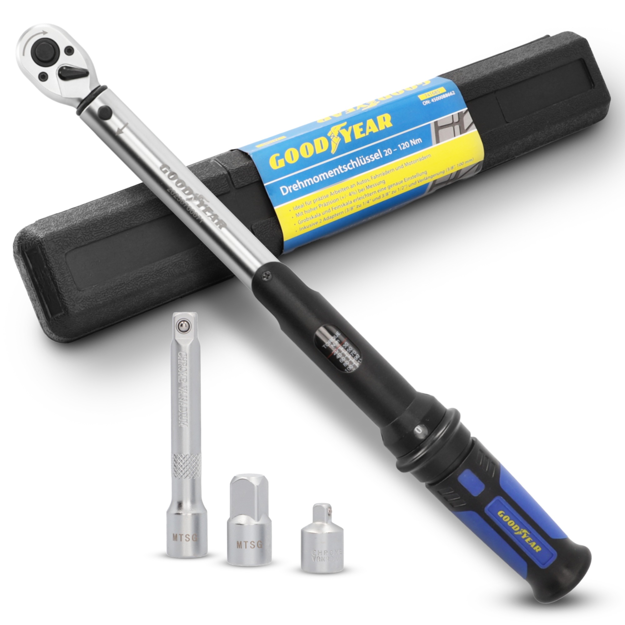 Goodyear Drehmomentschlüssel »Drehmomentschlüssel 20-120 Nm mit Adaptern«