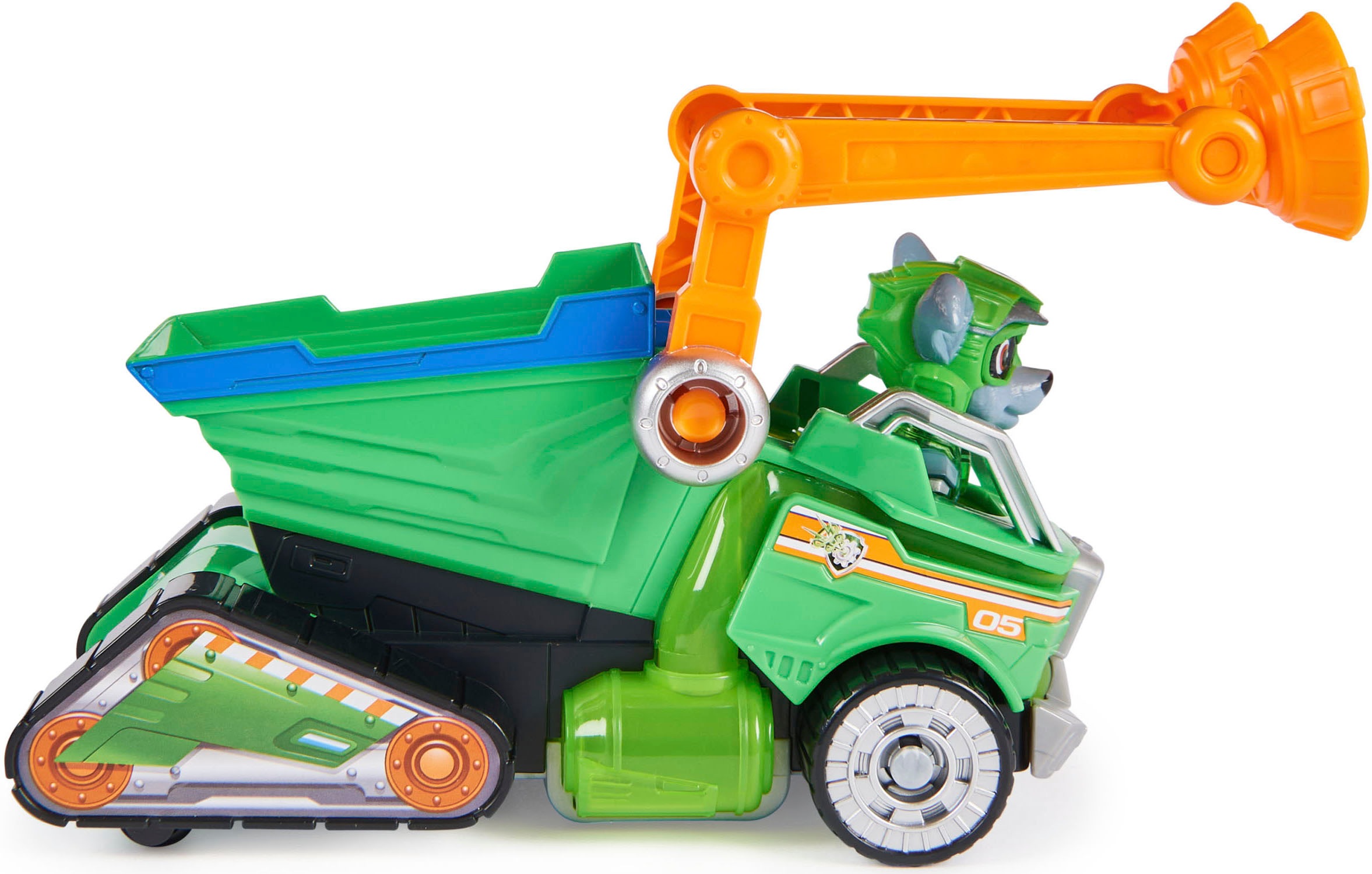 Spin Master Spielzeug-Auto »Paw Patrol - Movie II - Basic Themed Vehicles Rocky«, Mülltransporter mit Welpenfigur, Licht- und Soundeffekt