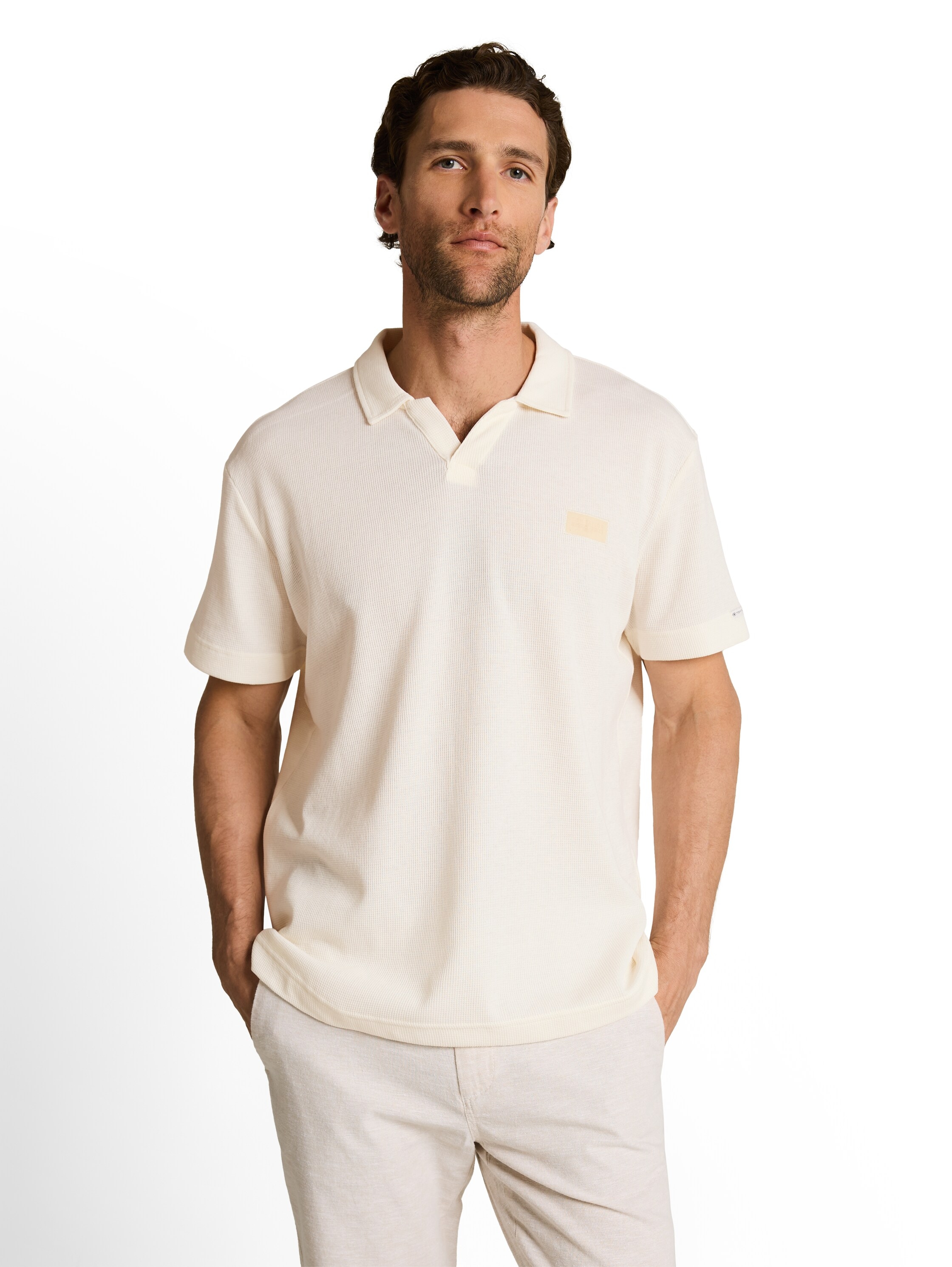 Poloshirt TOM TAILOR, Damen, Gr. XXL, gardenia weiß, Single Jersey, Obermaterial: 60% Baumwolle, 40% Polyester, unifarben, regular fit normal, ohne Ausschnitt, Shirts, mit Logo Stickerei 2