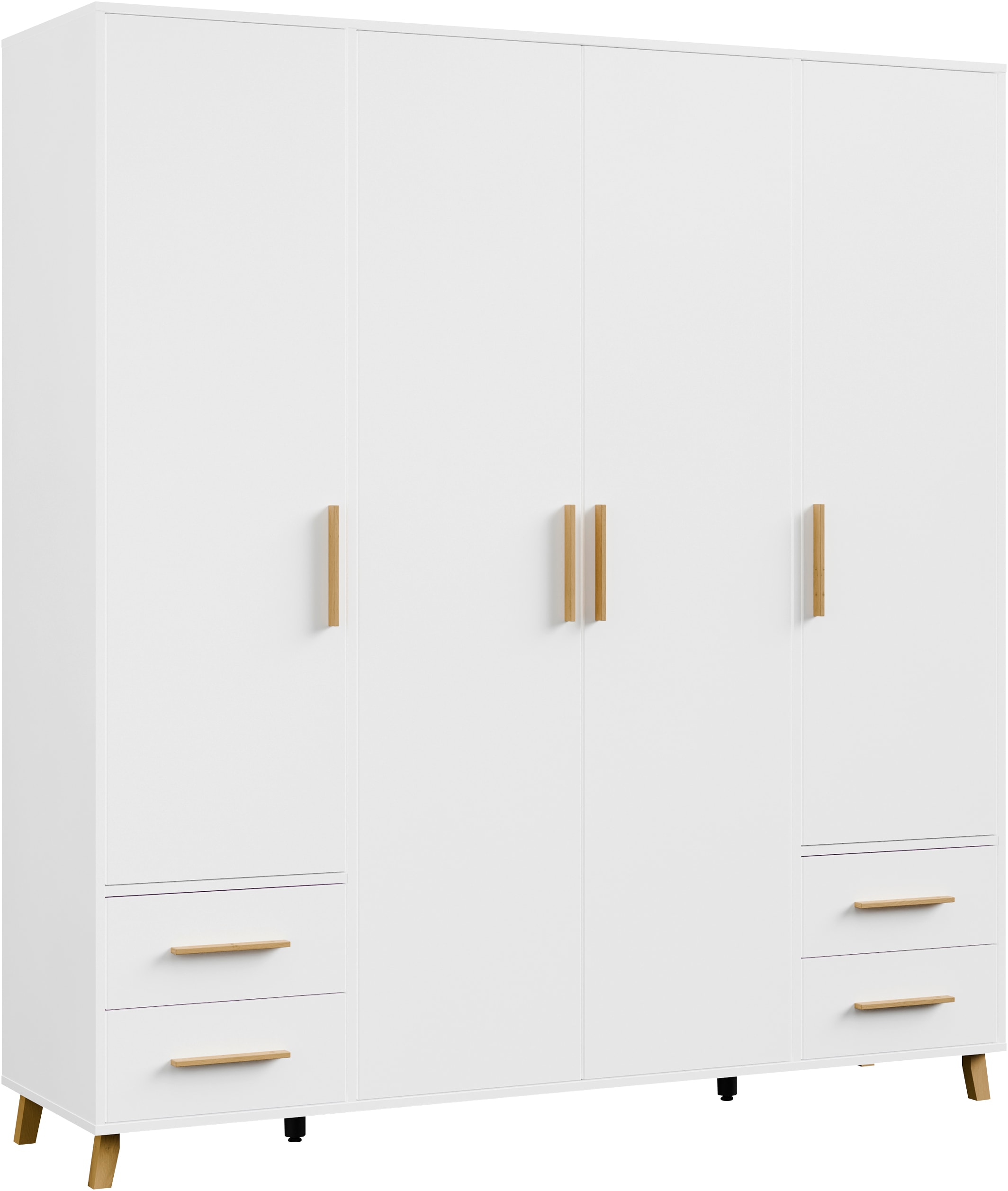 rauch "Kleiderschrank Schrank Garderobe SHINJO Breiten 93/140/187 cm" in 3 verschiedenen Ausstattungen BASIC/CLASSIC/PREMIUM, Griffe und Füße aus Massivholz mit 2 Schubladen MADE IN GERMANY