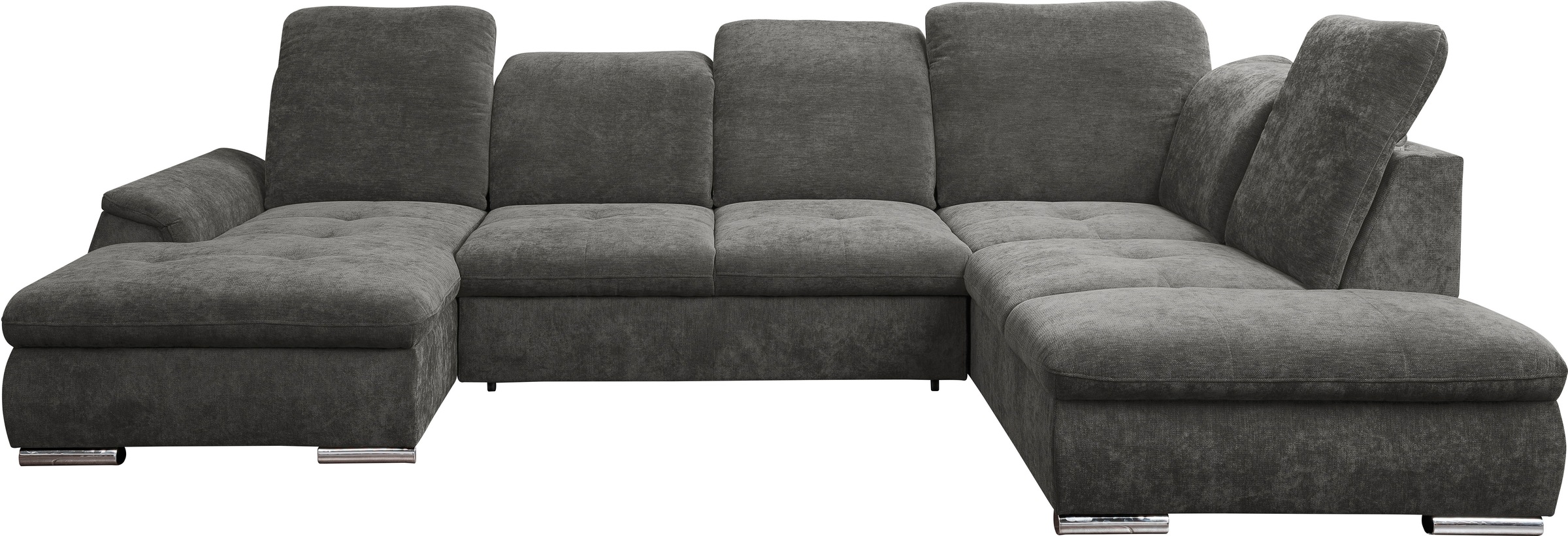 Wohnlandschaft WERK2, B:356cm H:105cm T:237cmgrau, 100% Polyester, Sofas, "Pula", verstellbare Kopfteile, mit Schlaffunktion und Bettkasten