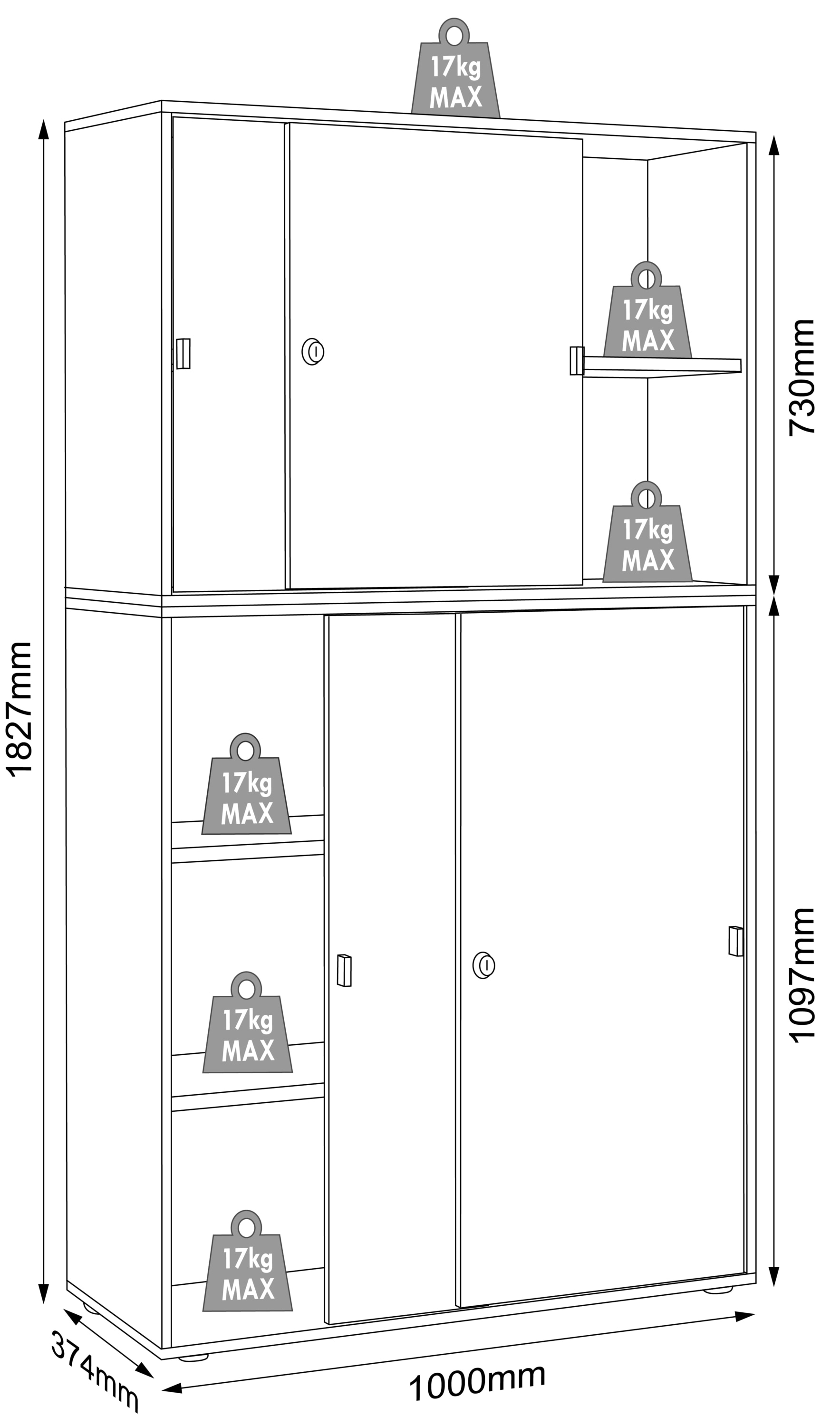 VCM Aktenschrank »VCM Holz Büroschrank Ordner Aktenschrank Büromöbel Schrank Salia 5-fach Breite 100 cm Schiebetüren«, (1 St.)