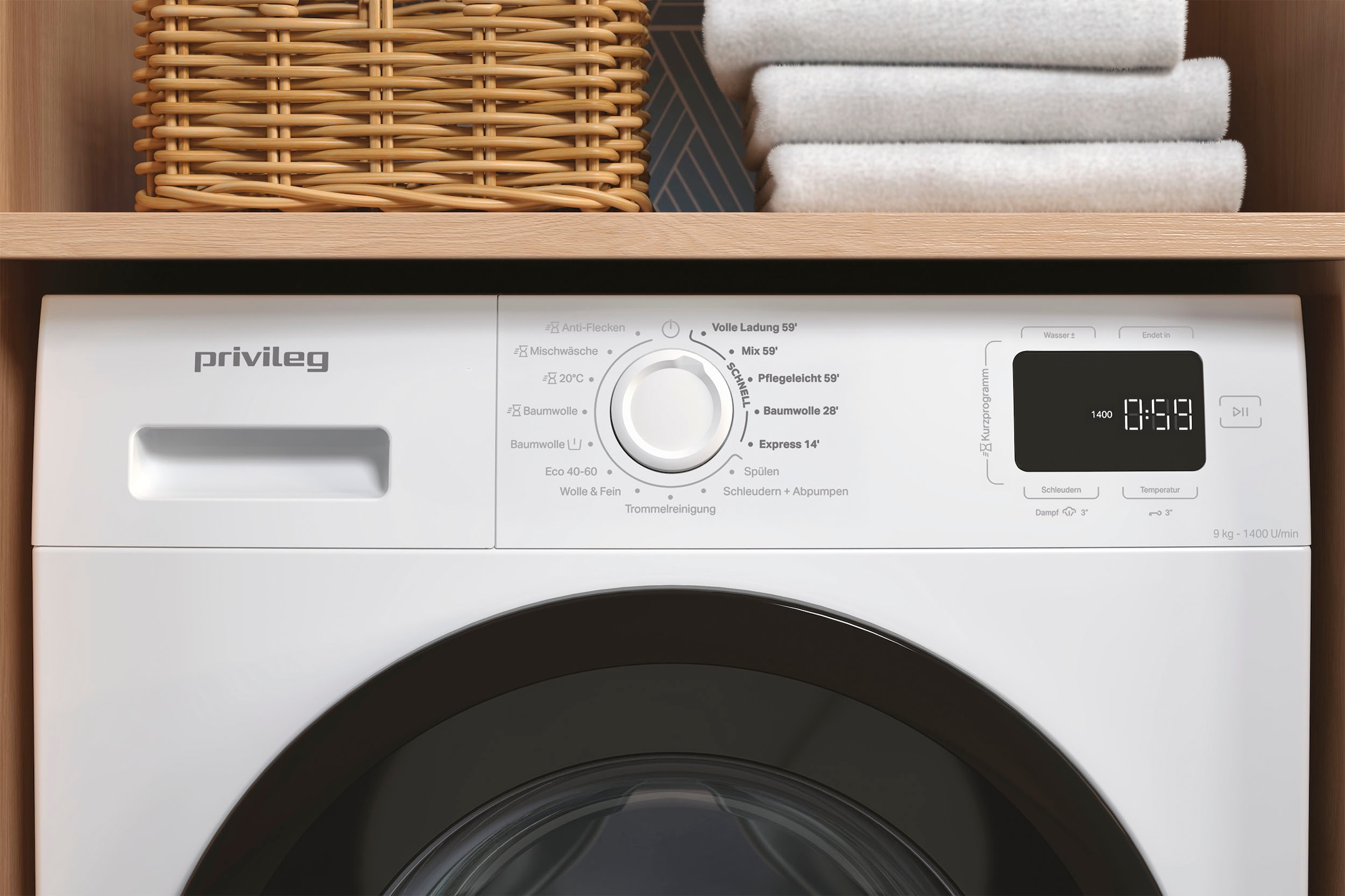 Privileg Waschmaschine MY TIME »PWF 974A MY TIME DE«, 9 kg, 1400 U/min, Quick Cycles – 5 Programme in unter 1 Stunde