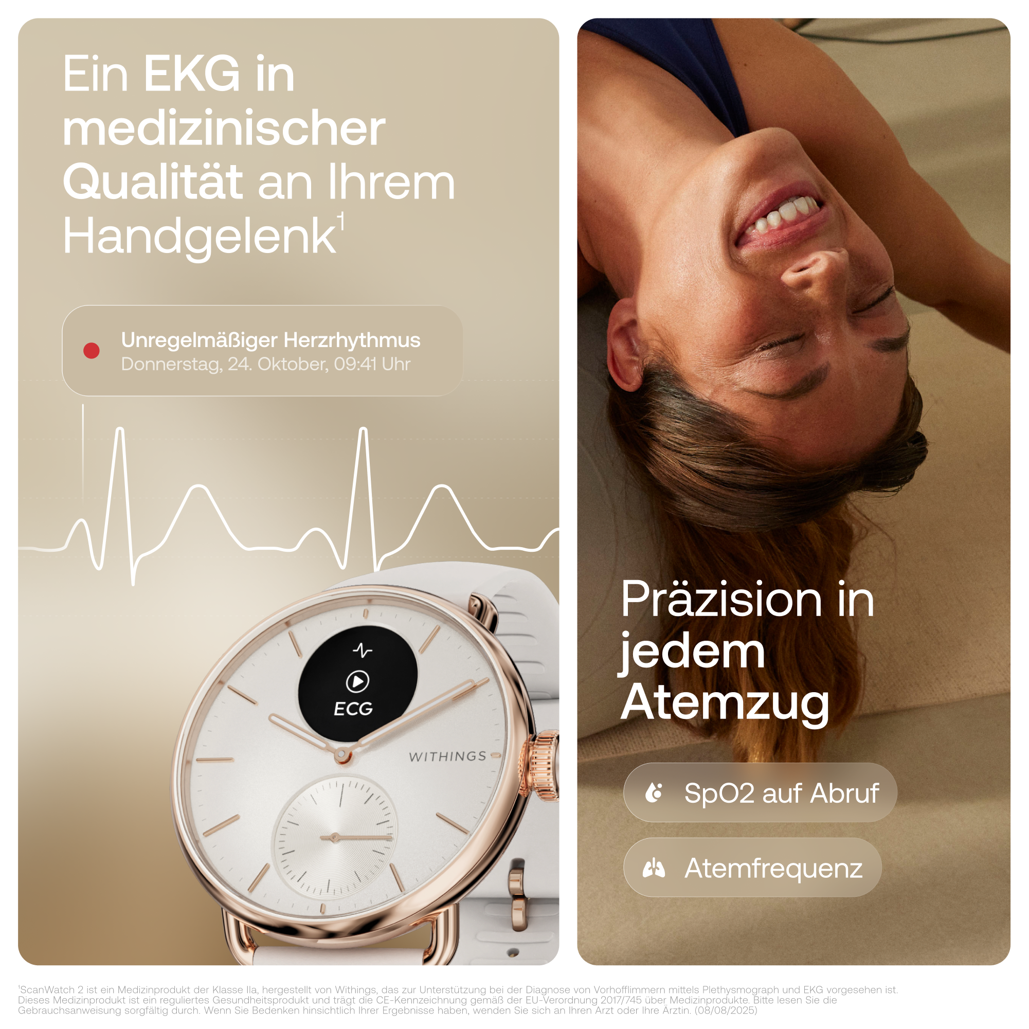Withings Smartwatch »ScanWatch 2 38mm Rose Gold Blue« ( ) HealthSenseOS