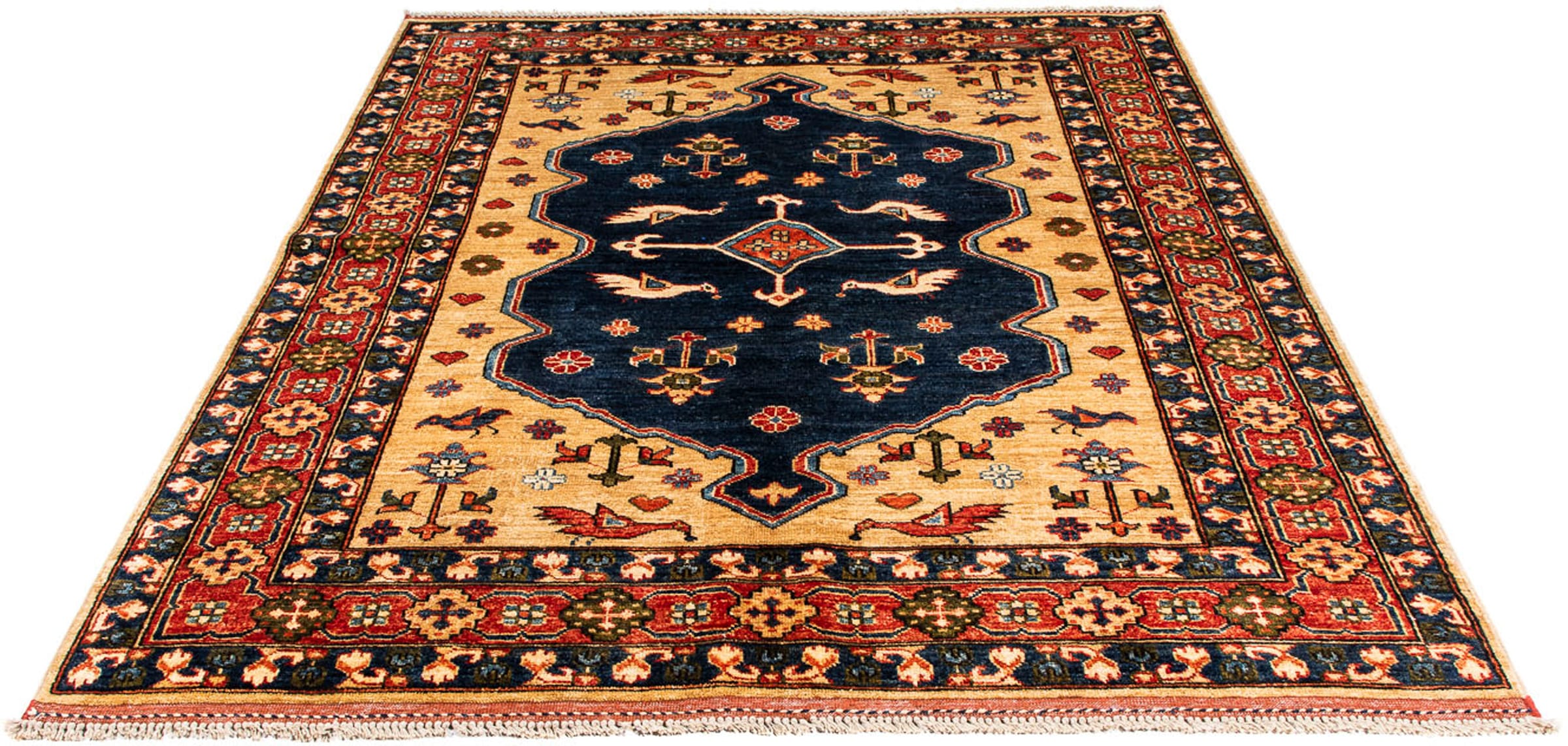 morgenland Orientteppich "Afghan - 200 x 152 cm - dunkelblau", rechteckig, 7 mm Höhe, Wohnzimmer, Handgeknüpft, Einzelst