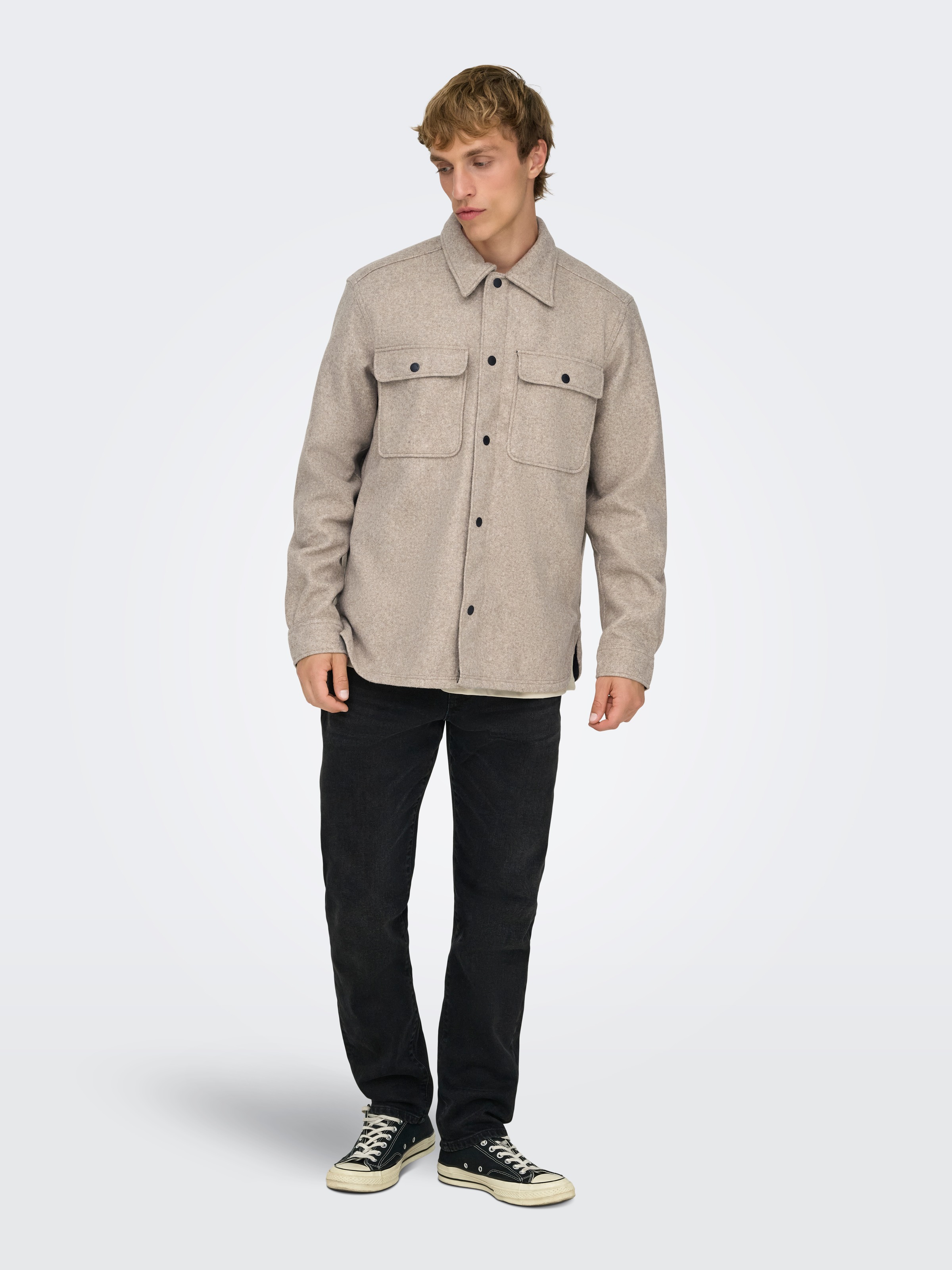 ONLY & SONS Langarmhemd »ONSASH OVR WOOLEN LOOK PKT LS SHIRT NOOS« Kunstfaser, regular fit