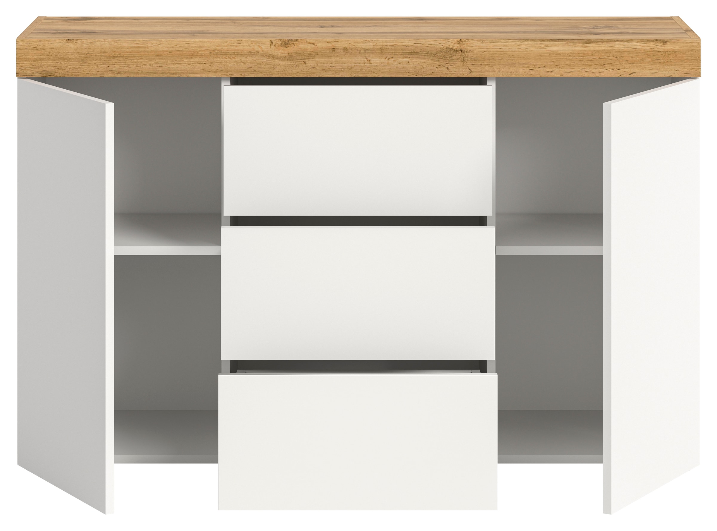 OTTO home Sideboard »MAMBO, Breite 125cm, 2 Türen, 3 Schubkästen, push-2-open« 2 farbige Ausführung, in verschiedenen Farben erhältlich, 1 Stk. tlg. Sideboard, Kommode, Wohnzimmer, Flur, Arbeitszimmer