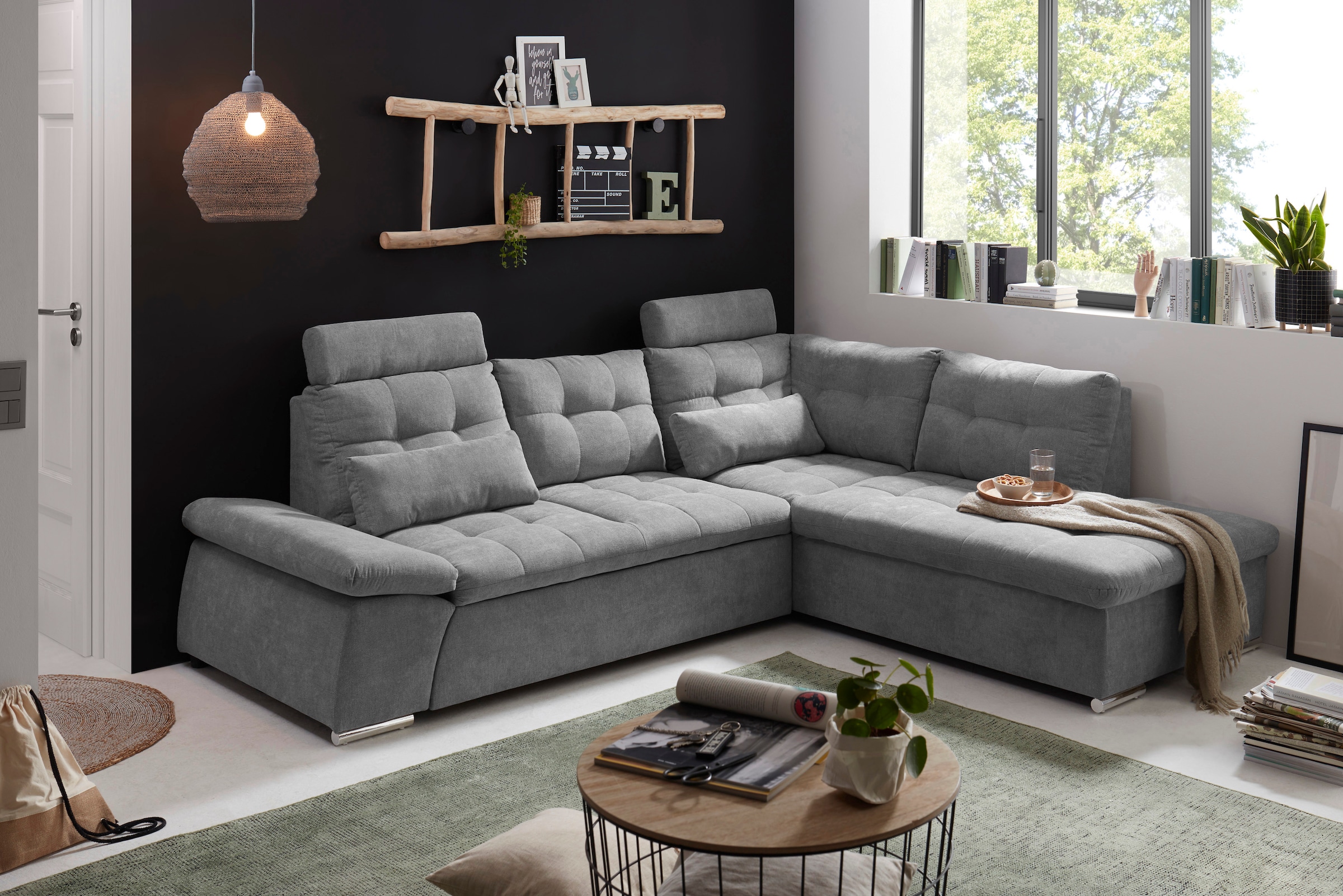 ED EXCITING DESIGN Ecksofa »Nalo L-Form«, mit Bettfunktion, Armteilverstellung, Kopfstützen & 2 Nierenkissen