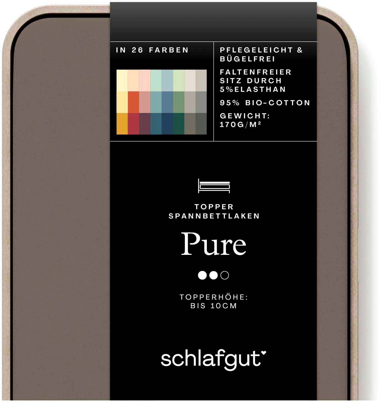 Schlafgut Spannbettlaken "PURE TOPPER Bio-Baumwolle mit Elasthan 170 g/m² für Topper bis 10 cm" PREMIUM Laken für Matratzen bis 10 cm Höhe, dehnbar, blickdicht