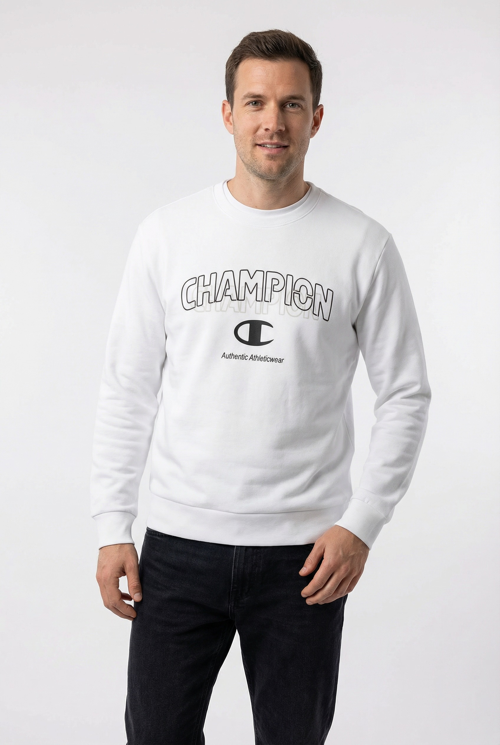 Sweatshirt CHAMPION "Graphic Terry Crewneck Sweatshirt", Herren, Gr. S, wht, Obermaterial: 55% Baumwolle, 45% Polyester, normal, Rundhals, Sweatshirts Sweatshirt, mit Rundhalsausschnitt, sportlicher Schnitt, ohne Verschluss