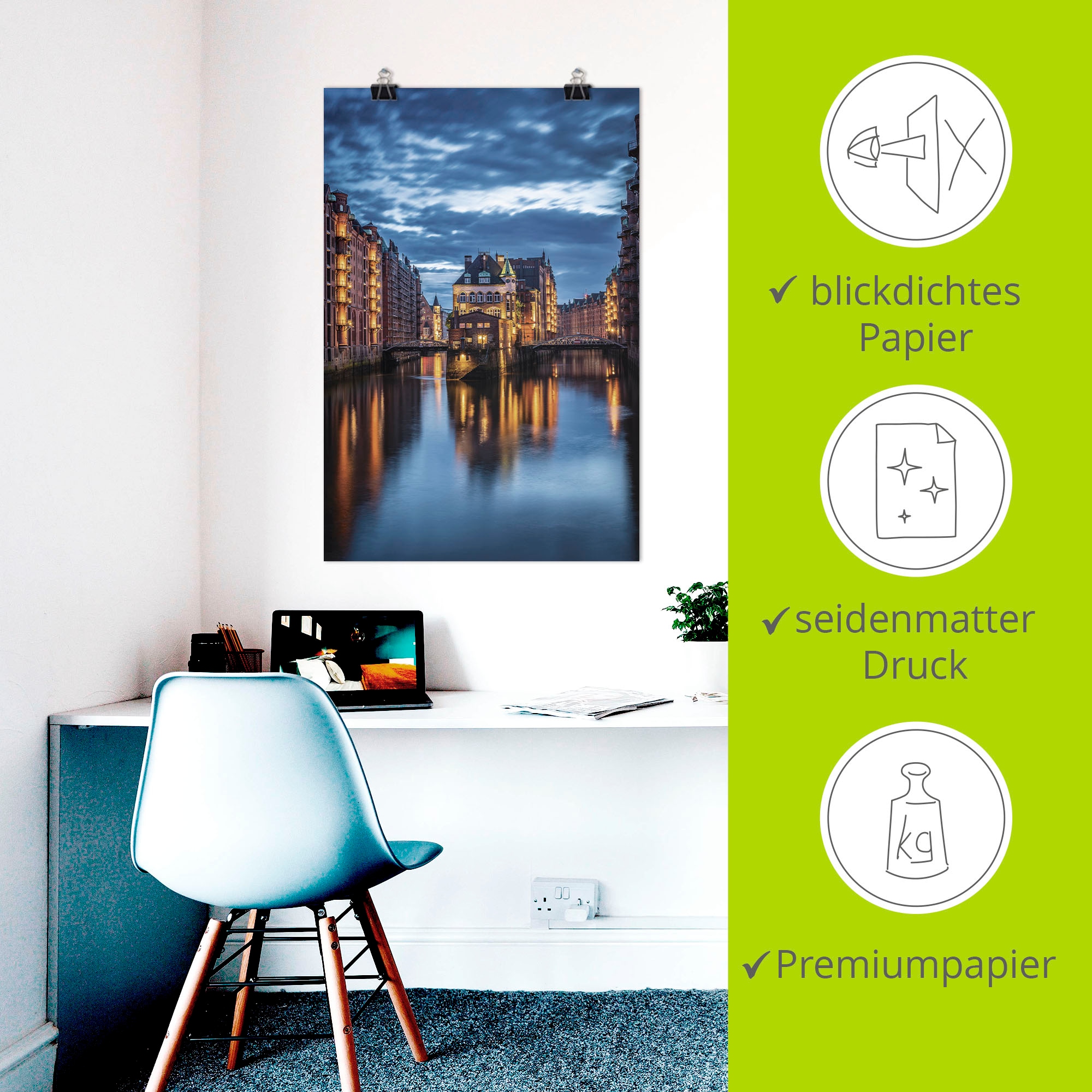 Artland Wandbild »Wasserschloss Speicherstadt in Hamburg« Hamburg 1 Stk. tlg. als Alubild, Leinwandbild, Poster, Wandaufkleber in verschied. Größen