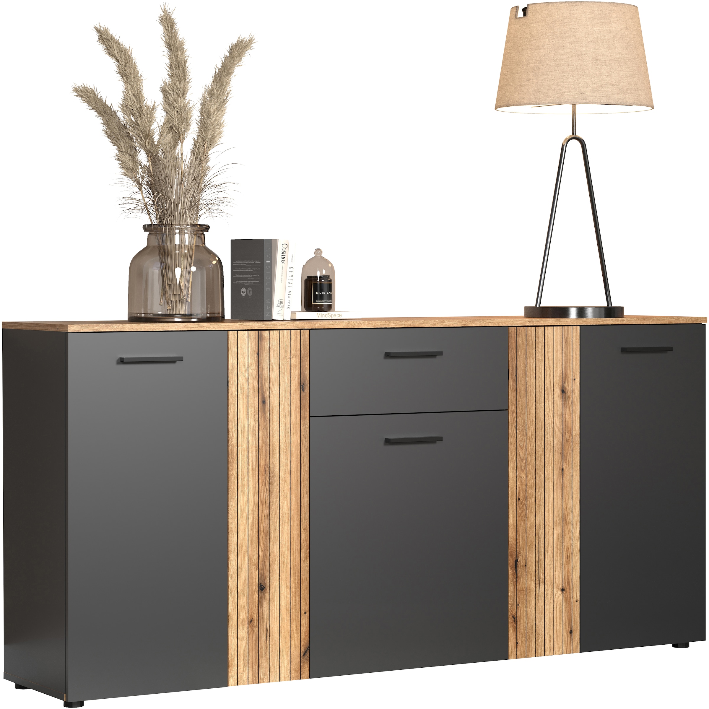 INOSIGN Kommode »Estepona«, Sideboard mit anpassbaren Türen mit Rillen-Optik