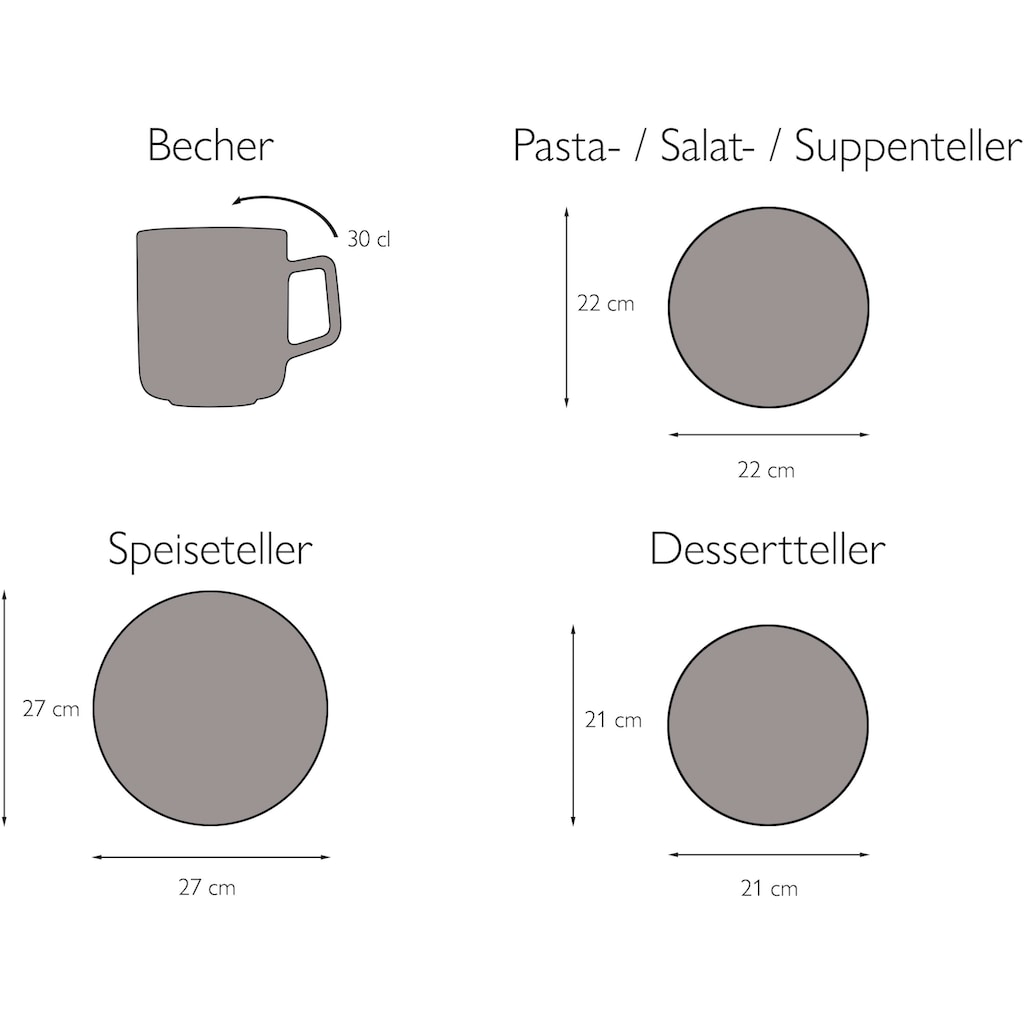 CreaTable Kombiservice »Geschirr-Set Vesuvio«, (Set, 16 tlg., Kaffeeservice und Tafelservice im Set, für 4 Personen)