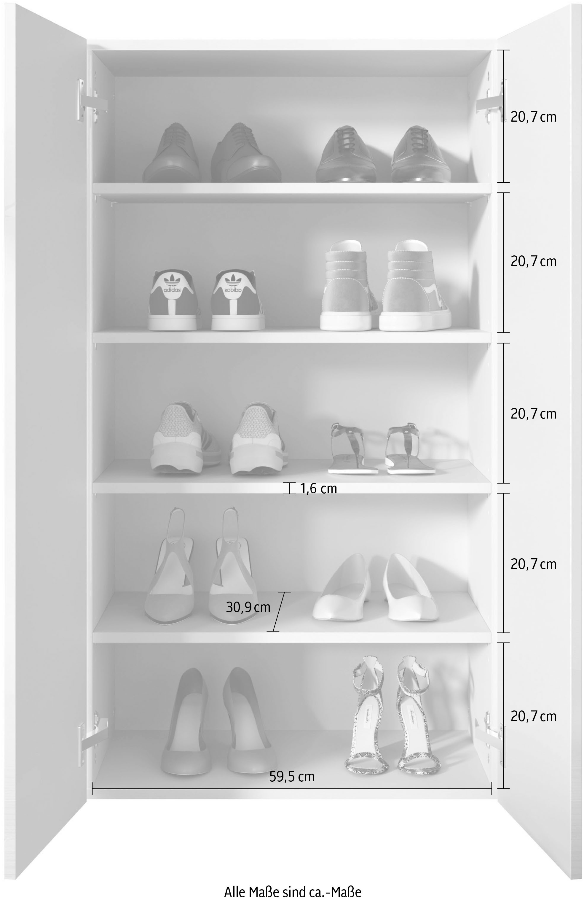 INOSIGN Schuhschrank »SMILE Breite 63 cm, Höhe 114 cm, Schuhregal mit 5 Ebenen,«, Schuhkommode in Weiss Hochglanz Lack