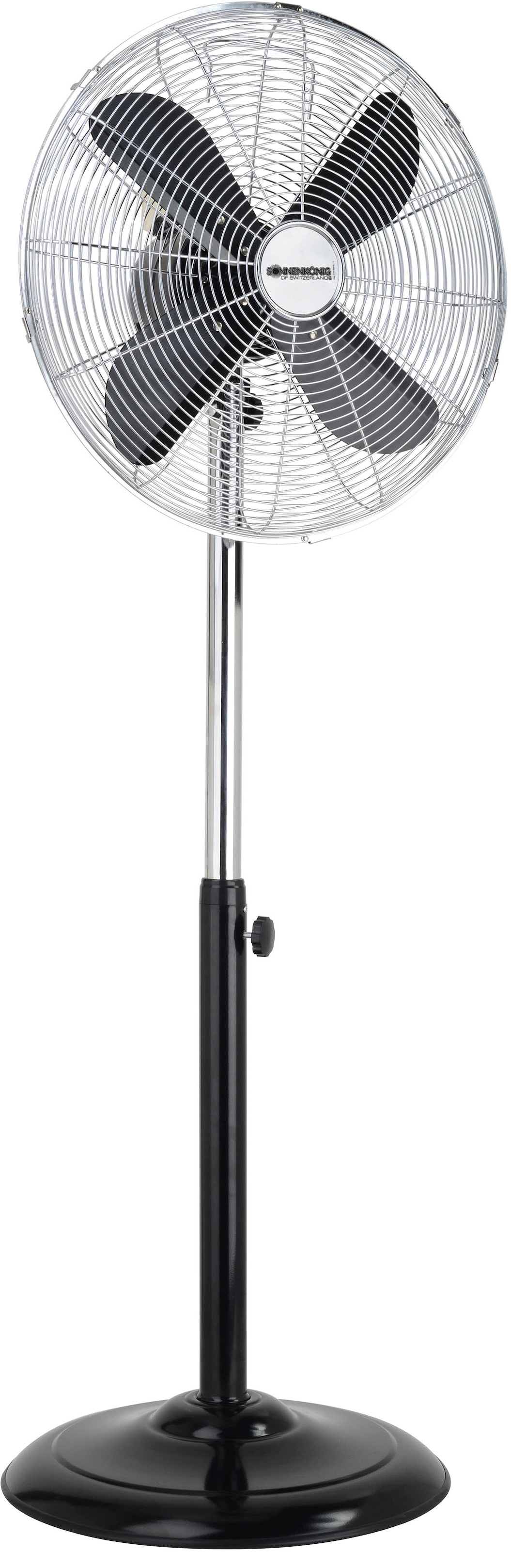 Sonnenkönig Standventilator »Metal Black 16, Leistung 50W, schwenkbar, höhenverstellbar,«, guter Halt, hohe Effizienz, Oszillation, 4 Ventilationsblätter