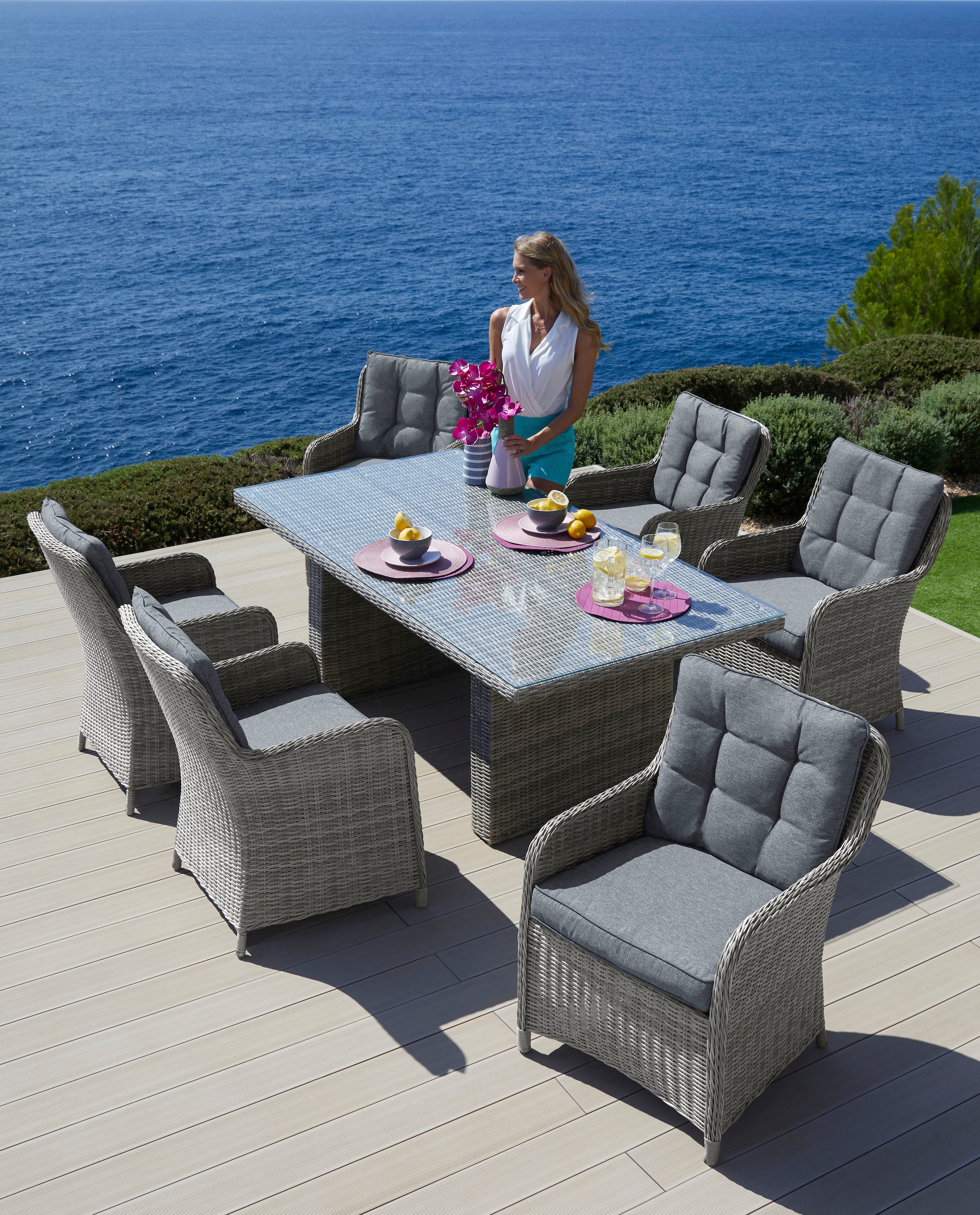 KONIFERA Garten-Essgruppe ""Menorca"" Set, 6x Sessel, 1x Tisch 200x100x75 c günstig online kaufen