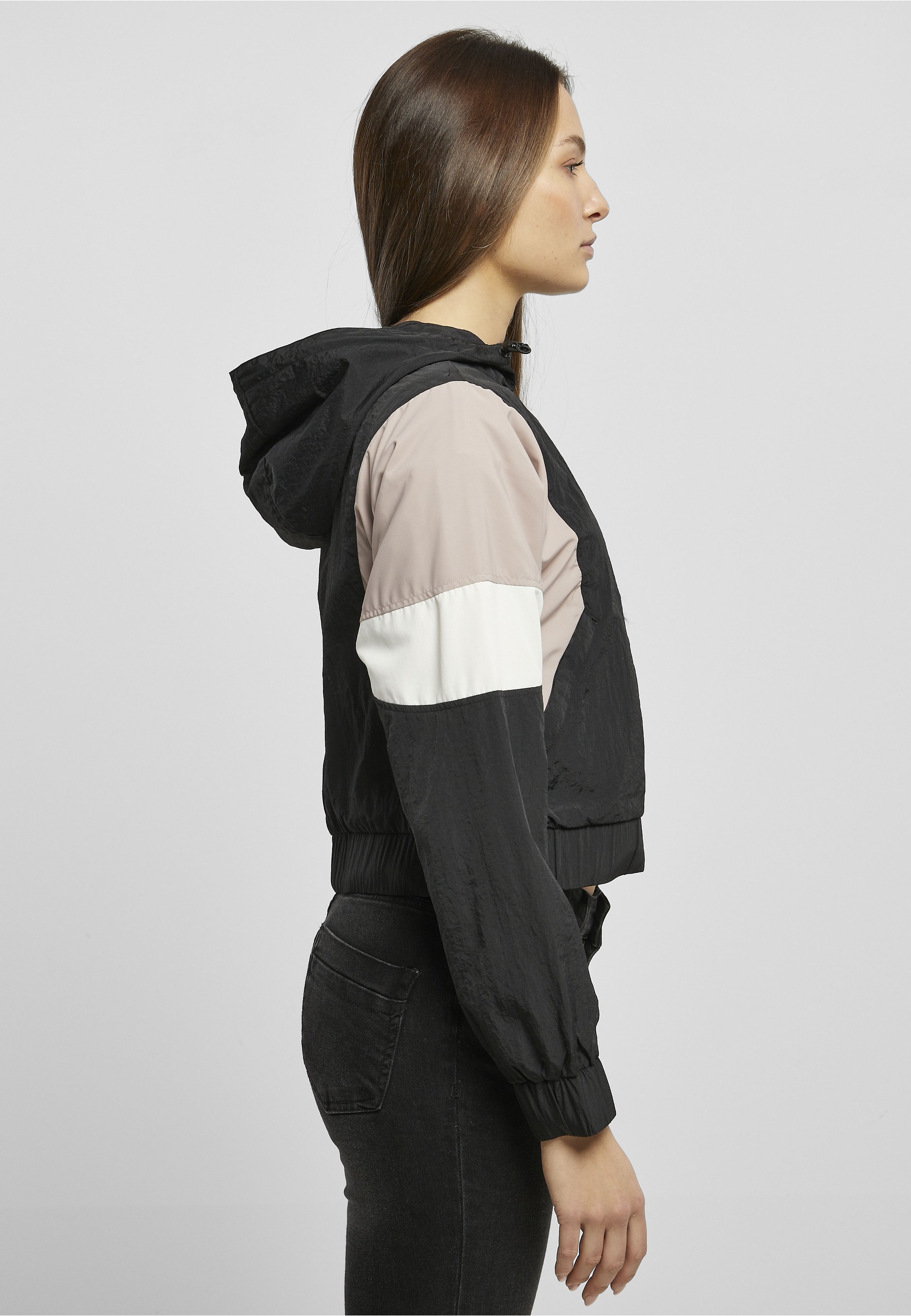 URBAN CLASSICS Outdoorjacke »Urban Classics Damen Ladies Short 3-Tone Crinkle Jacket« 1 Stk. tlg. mit Kapuze