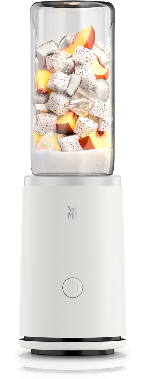 WMF Smoothie-Maker "Mix & Go Touch", B:10cm H:33,5cm T:10cm, weiß, Zerkleinerer, recyceltes Material, auslaufsichere Trinkflasche, Einhandbedienung