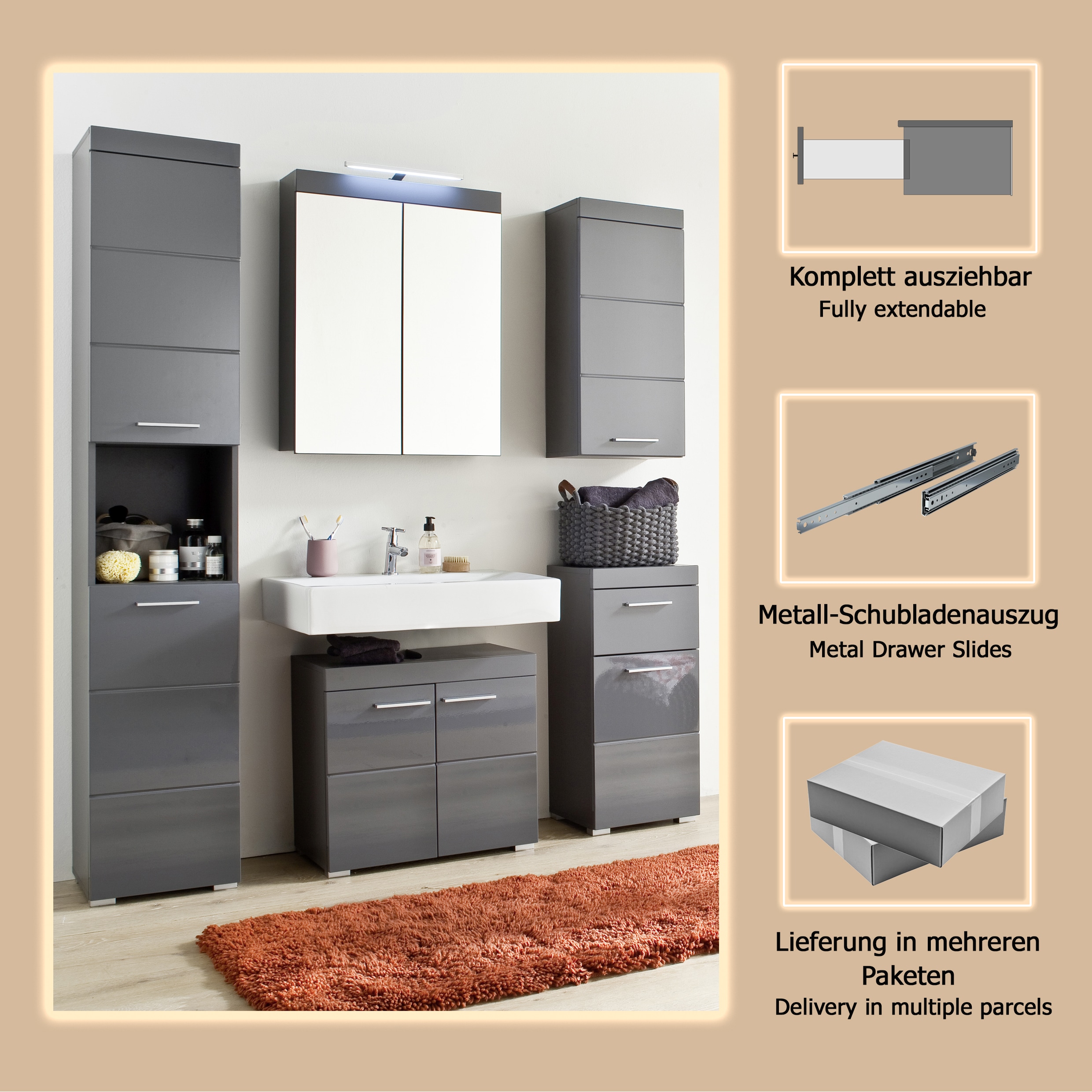 Thumbnail - welltime Badmöbel-Set "Avena" Set, 5 Stk. tlg.