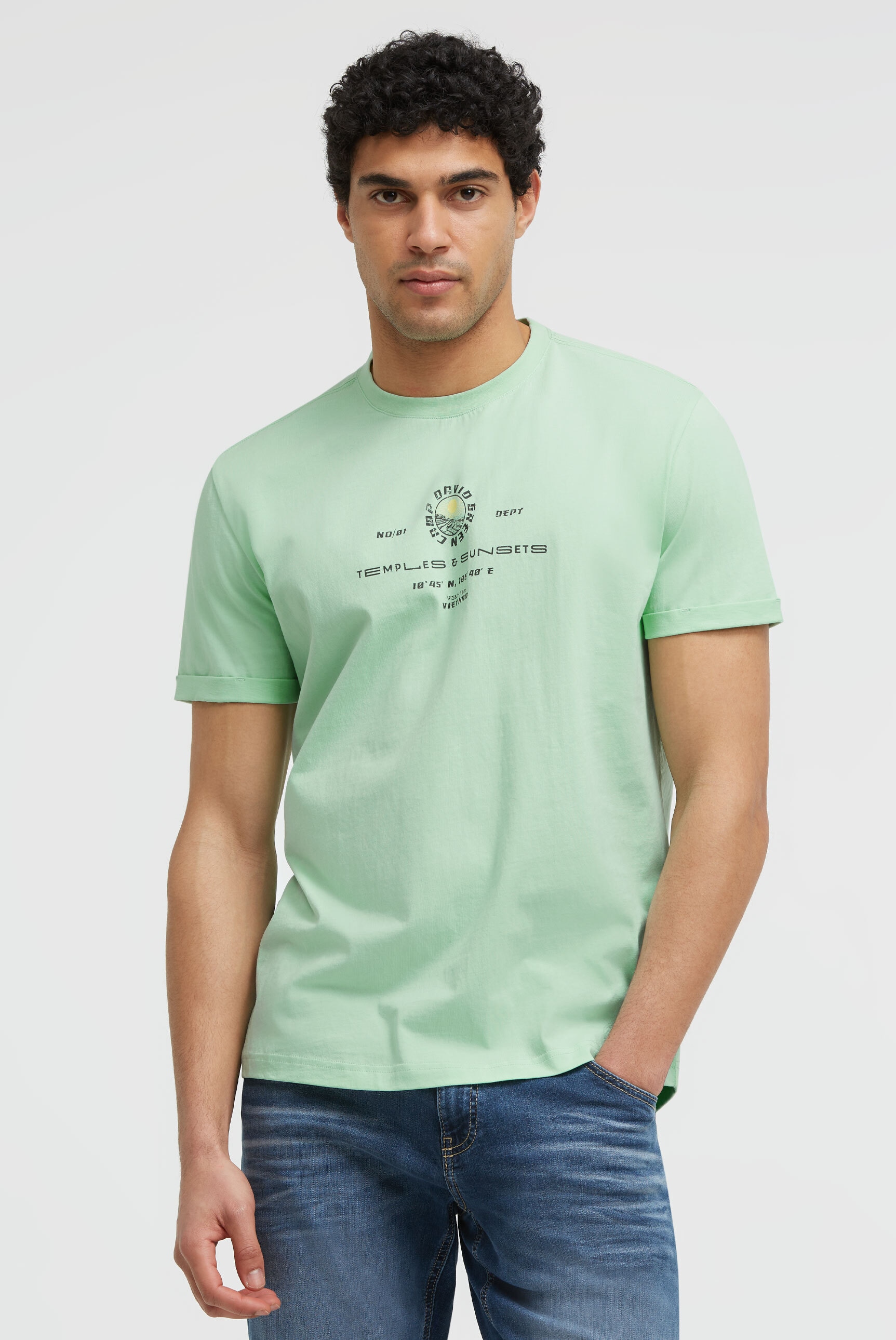 CAMP DAVID Rundhalsshirt mit fixierten Turn-Up-Ärmeln